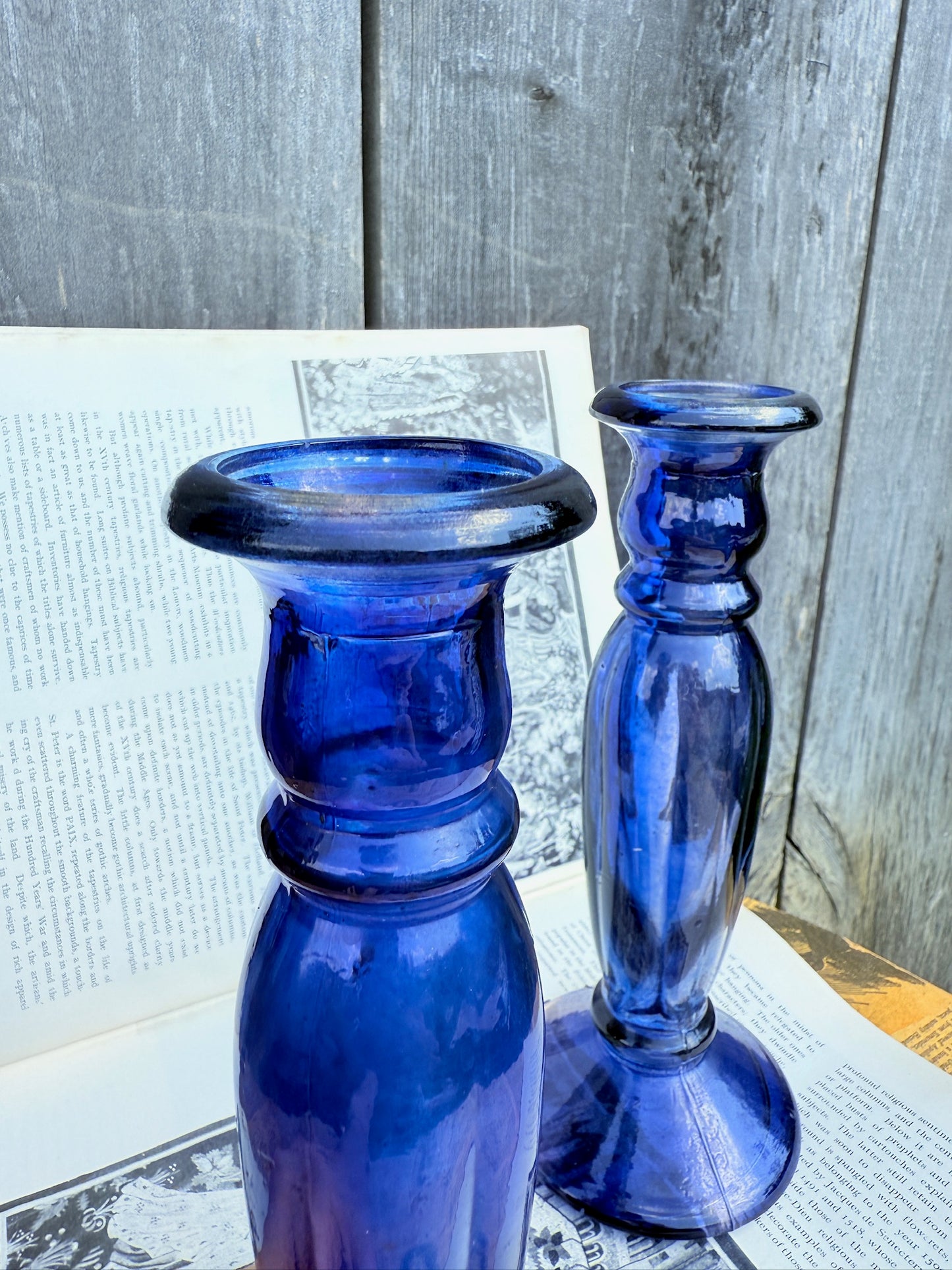 Vintage 1960s Cobalt Blue Blown Glass Candleholders | Set of 2