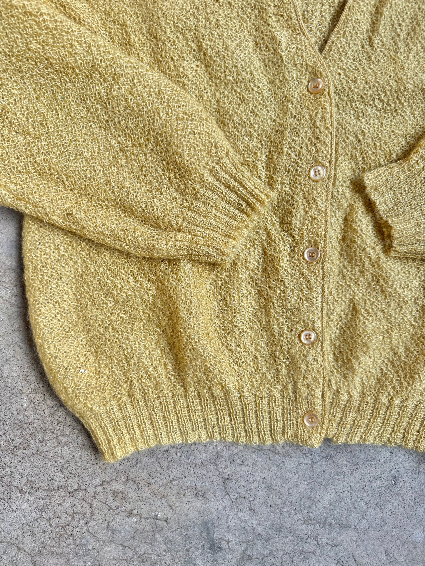 Vintage 1950s Yellow Mohair-Blend Knit Cardigan | M/L