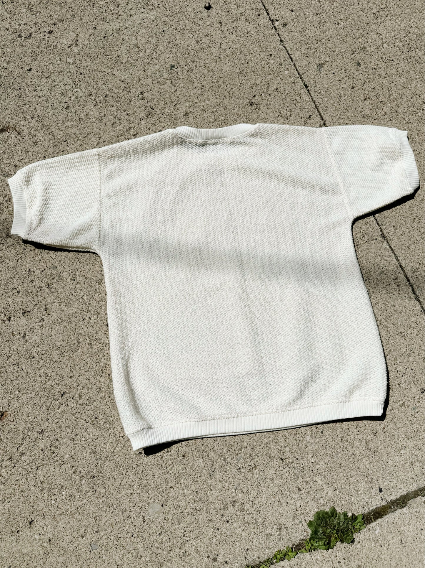 Vintage 1980s Beach Scene Short Sleeve Knit Sweatshirt | Medium