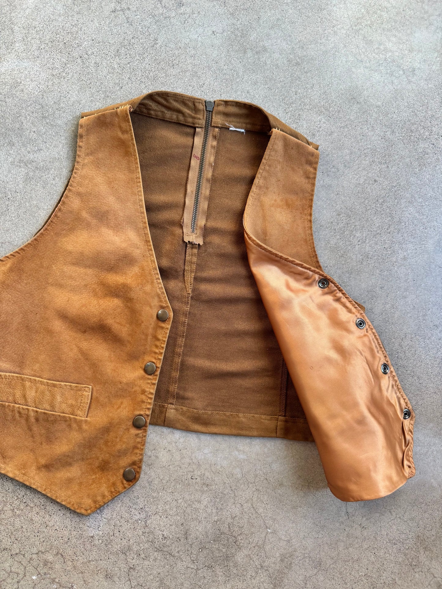 Vintage Handmade Tan Suede Leather Vest | Small