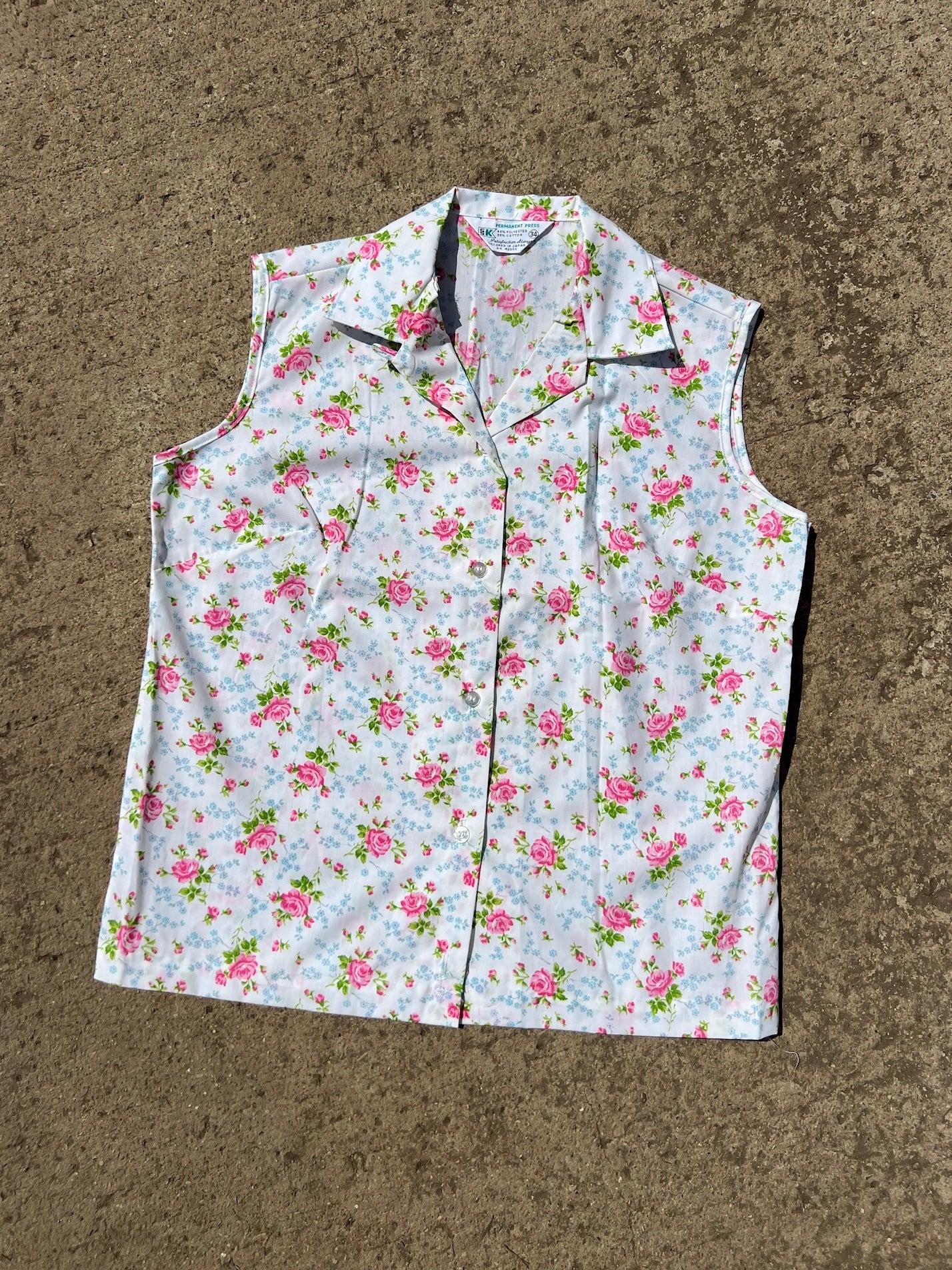 Vintage 1960s Kmart Pink Floral Sleeveless Blouse | S/M