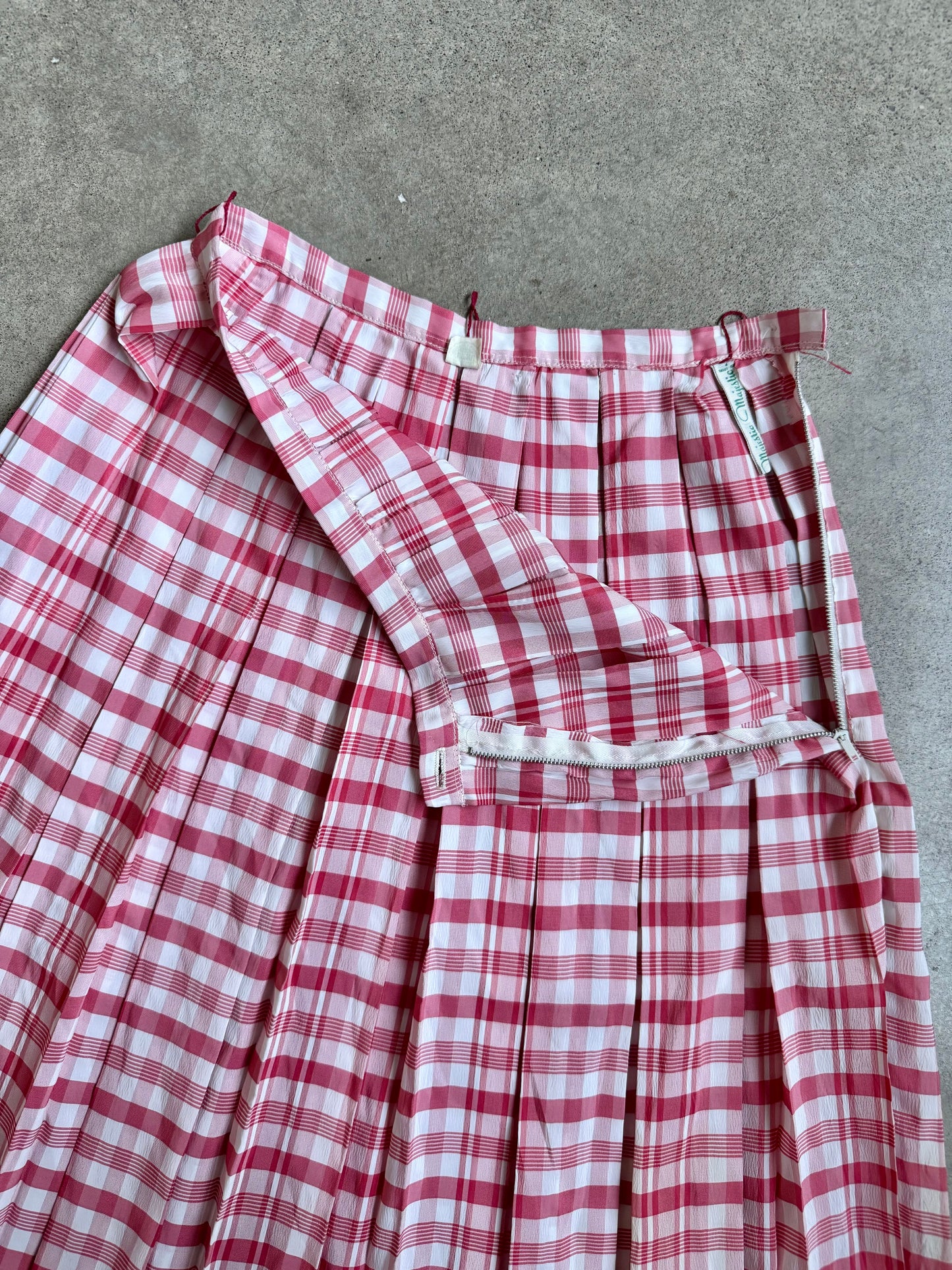 Vintage 1950s Majestic Red & White Plaid Two-Piece Skirt Set | XS