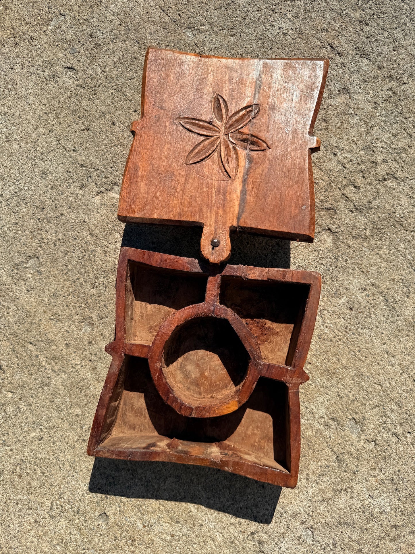 Antique Wood-Carved Tikal Spice Box w/ Swivel Lid