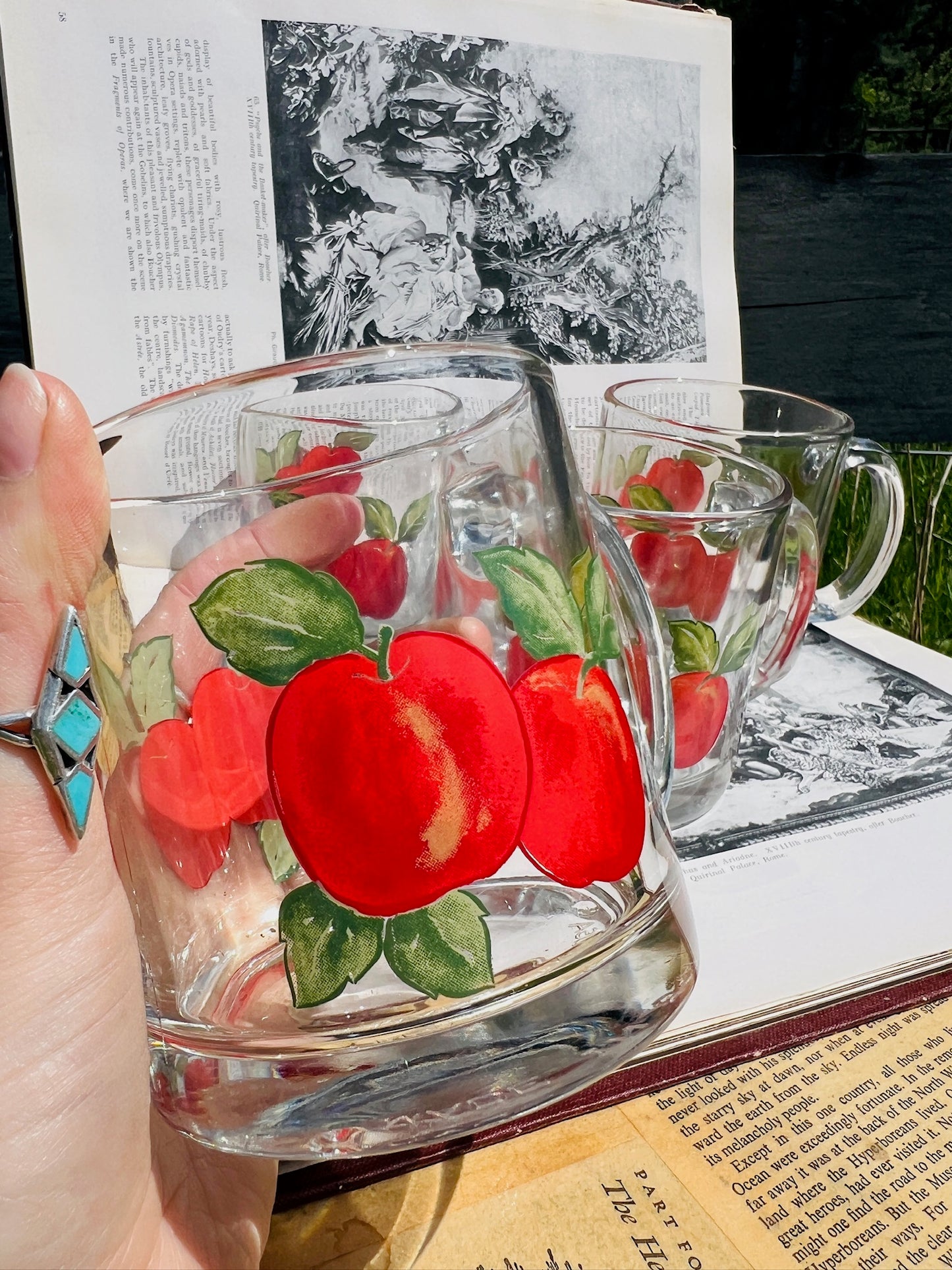 Vintage 1980s Libbey Harvest Collection Apple Painted Glass Mugs | Set of 4