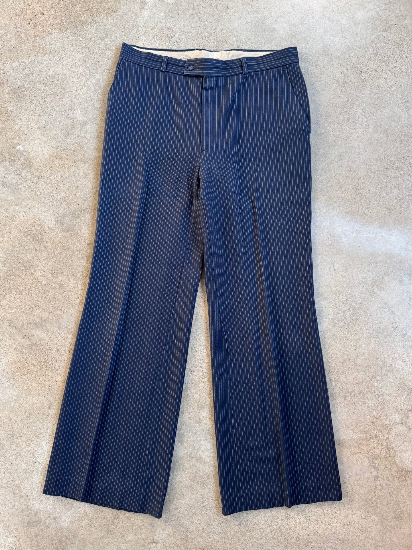 Vintage 1970s Yves Saint Laurent Wool Navy Blue Pinstripe 3-Piece Suit | 42