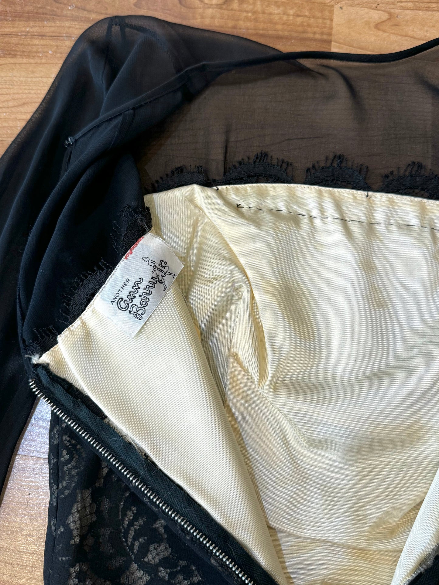 Vintage 1950s Black Chiffon & Lace Cocktail Dress | XS