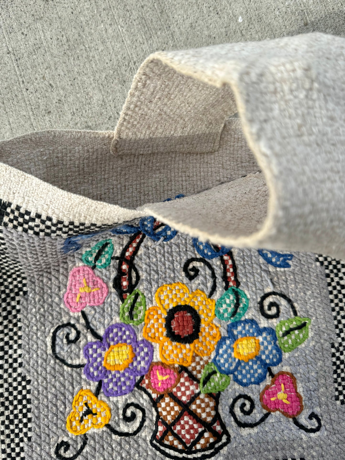 Vintage 1960s Floral Embroidered Tote Bag