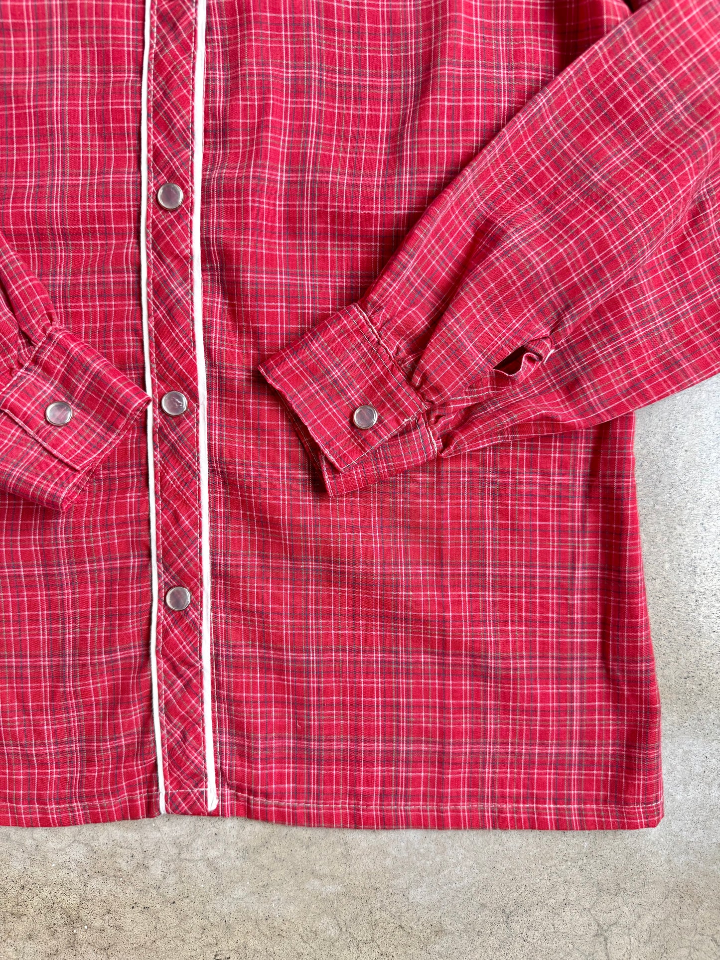Vintage 1970s Vision Cream & Red Plaid Western Pearl Snap Shirt | Small