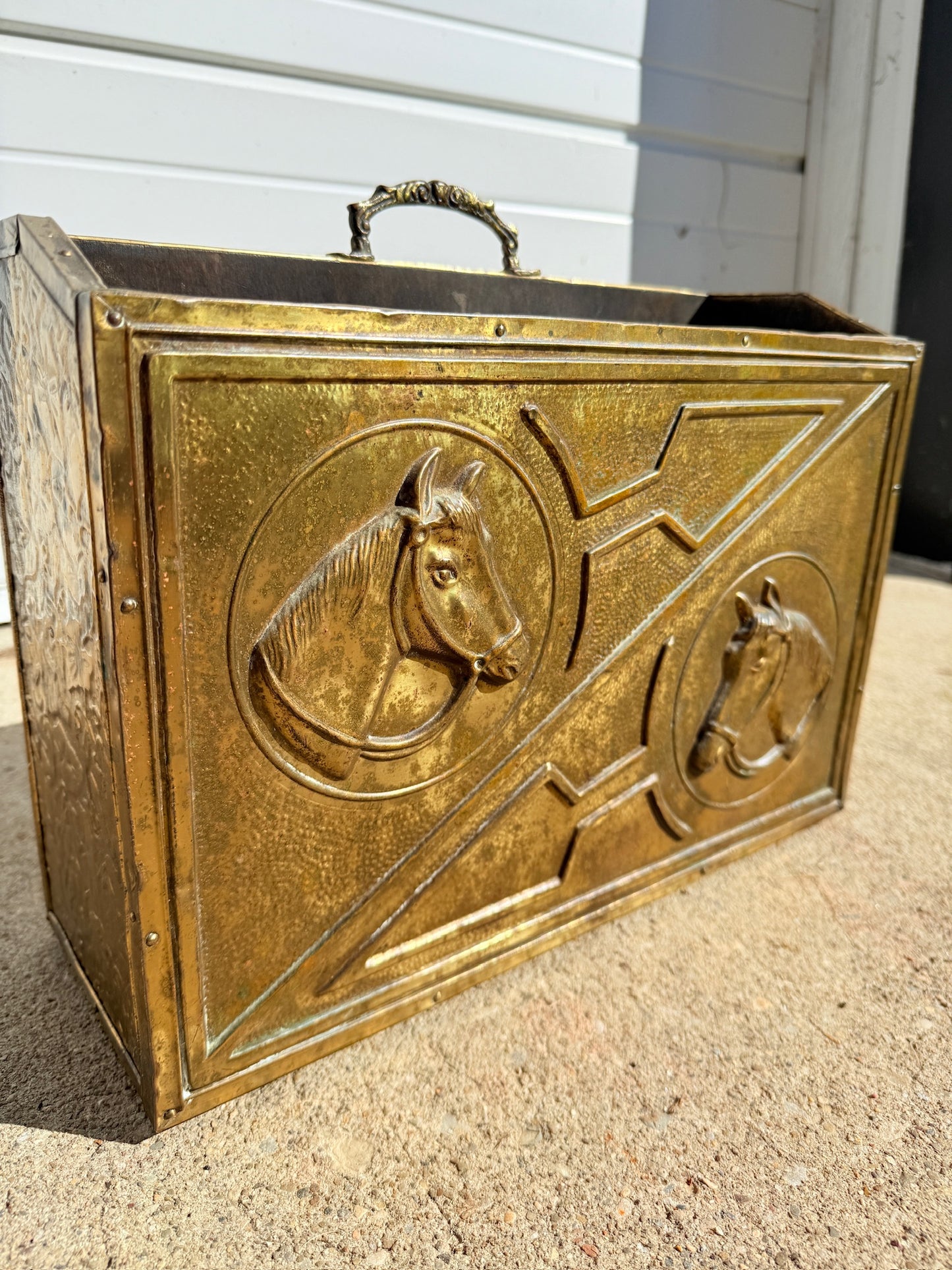 Vintage 1950s Brass & Wood Horse Magazine Holder