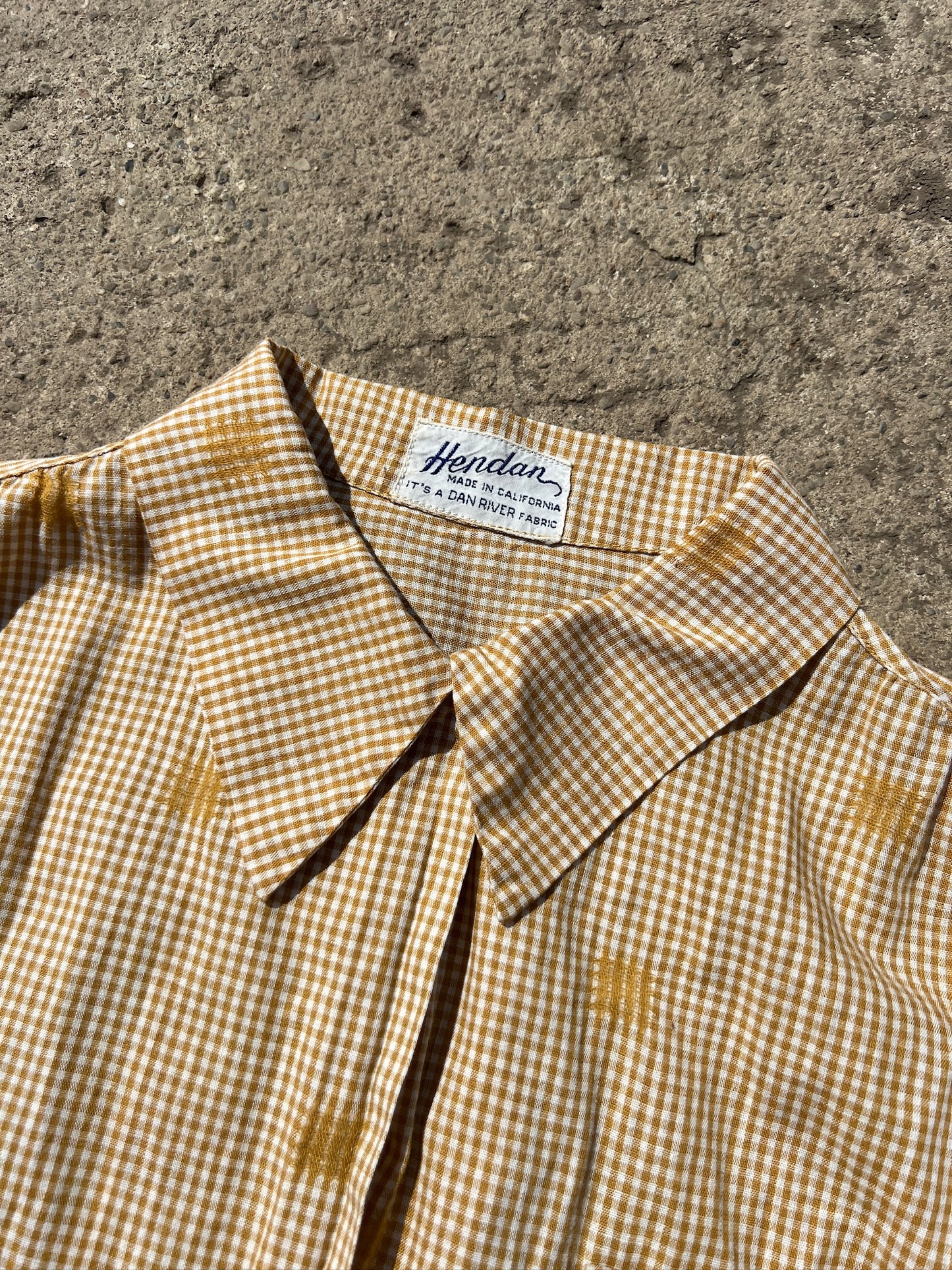Vintage 1950s Hendan Dan River Fabric Orange Gingham Blouse | Small