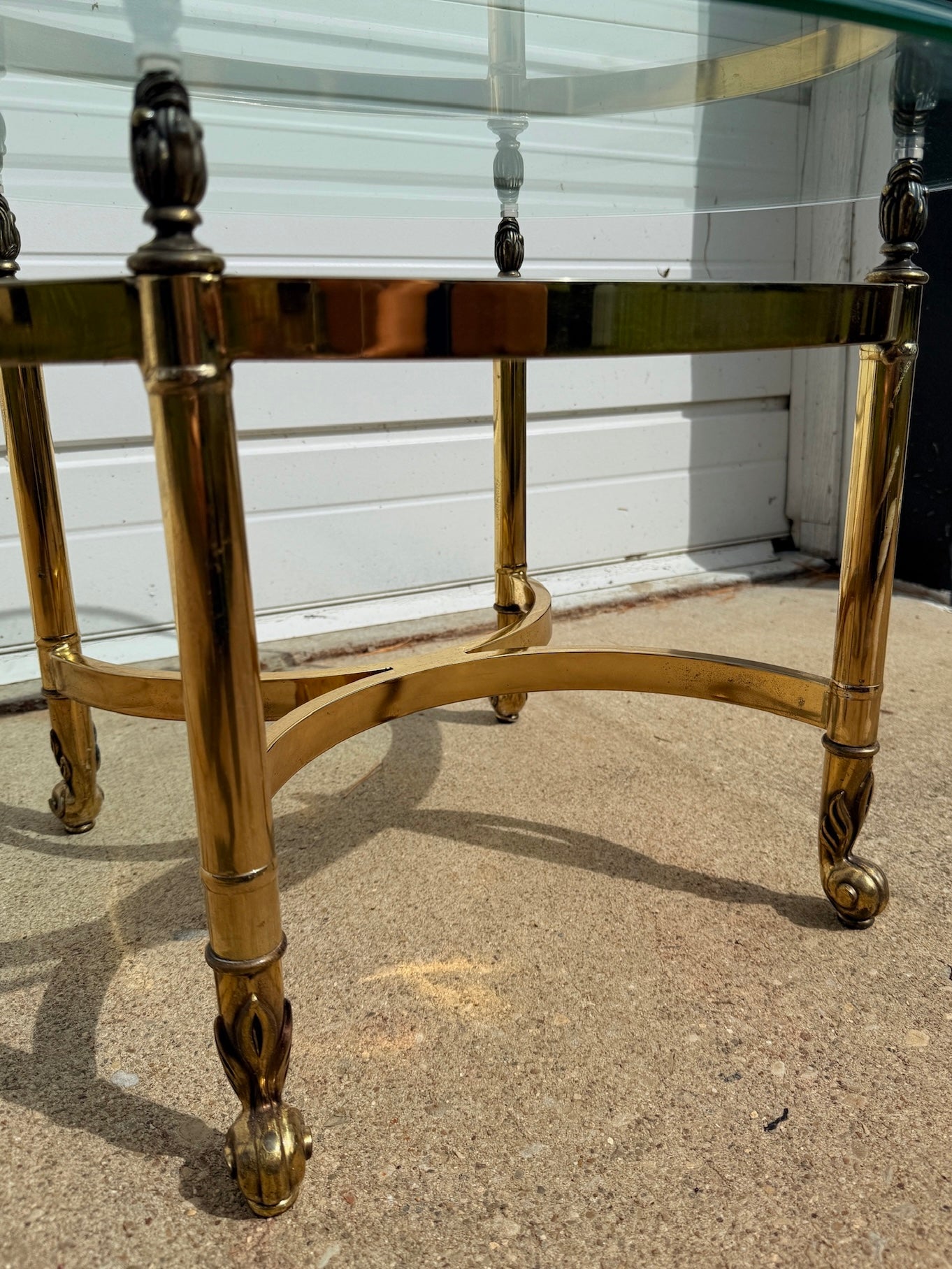 Vintage 1960s Hollywood Regency Solid Brass & Glass Top Oval Coffee Table