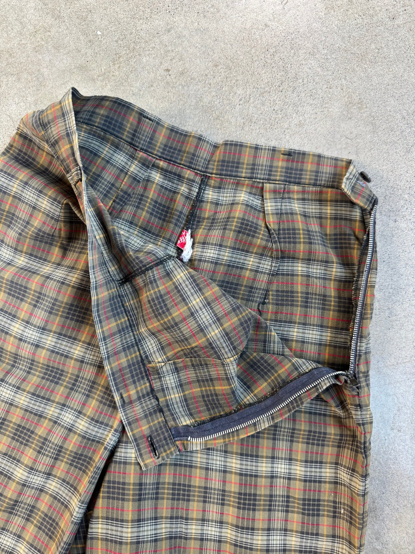 Vintage 1960s Jay Walkers Green Plaid High-Waist Shorts | XS/S