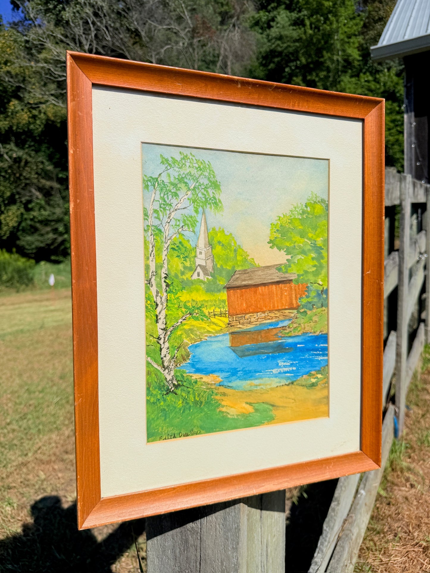 Vintage 1970s Framed & Signed Rustic River Watercolor Artwork