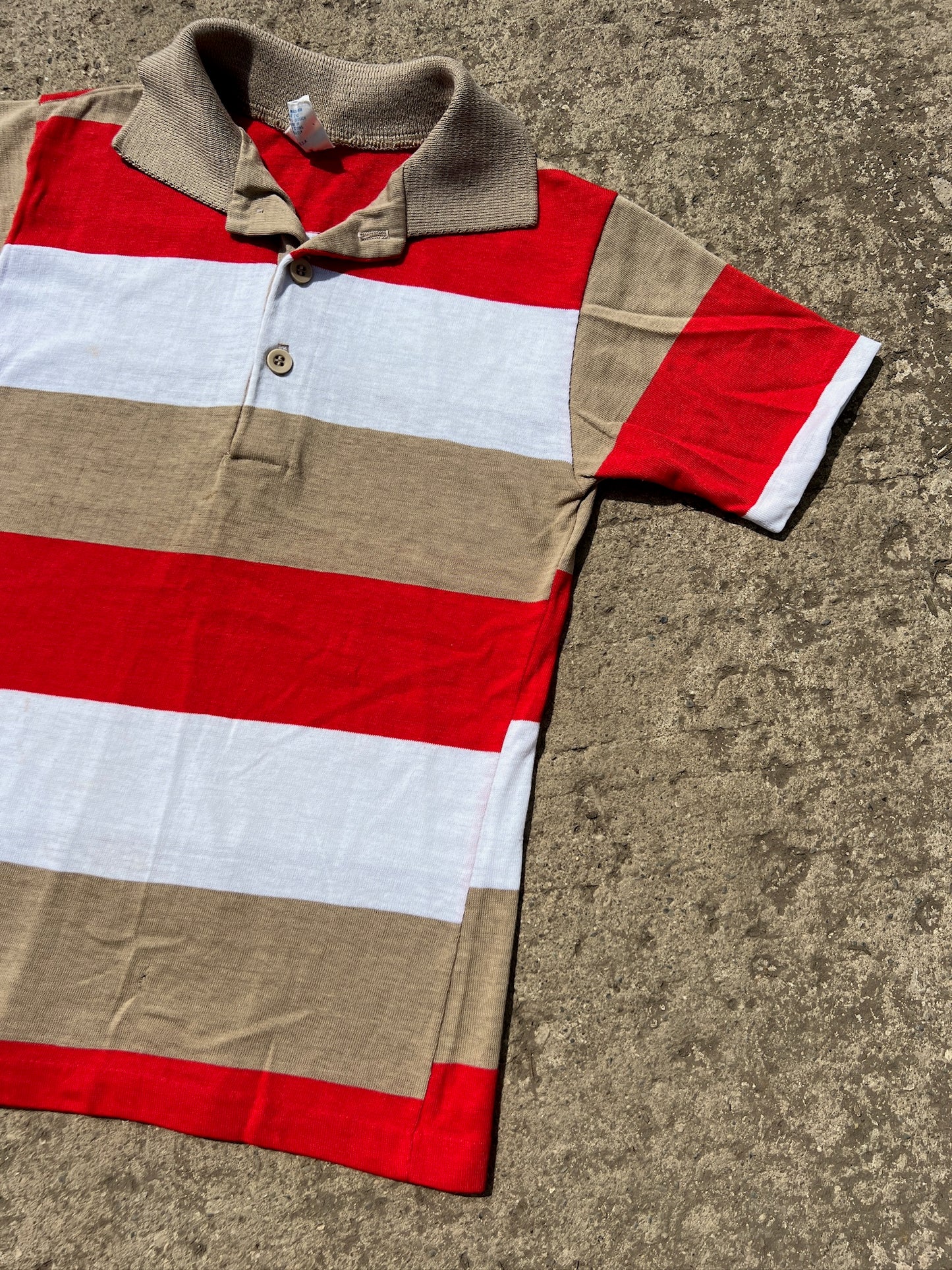 Vintage 1970s Campus Striped Short Sleeve Polo Shirt | Youth 12