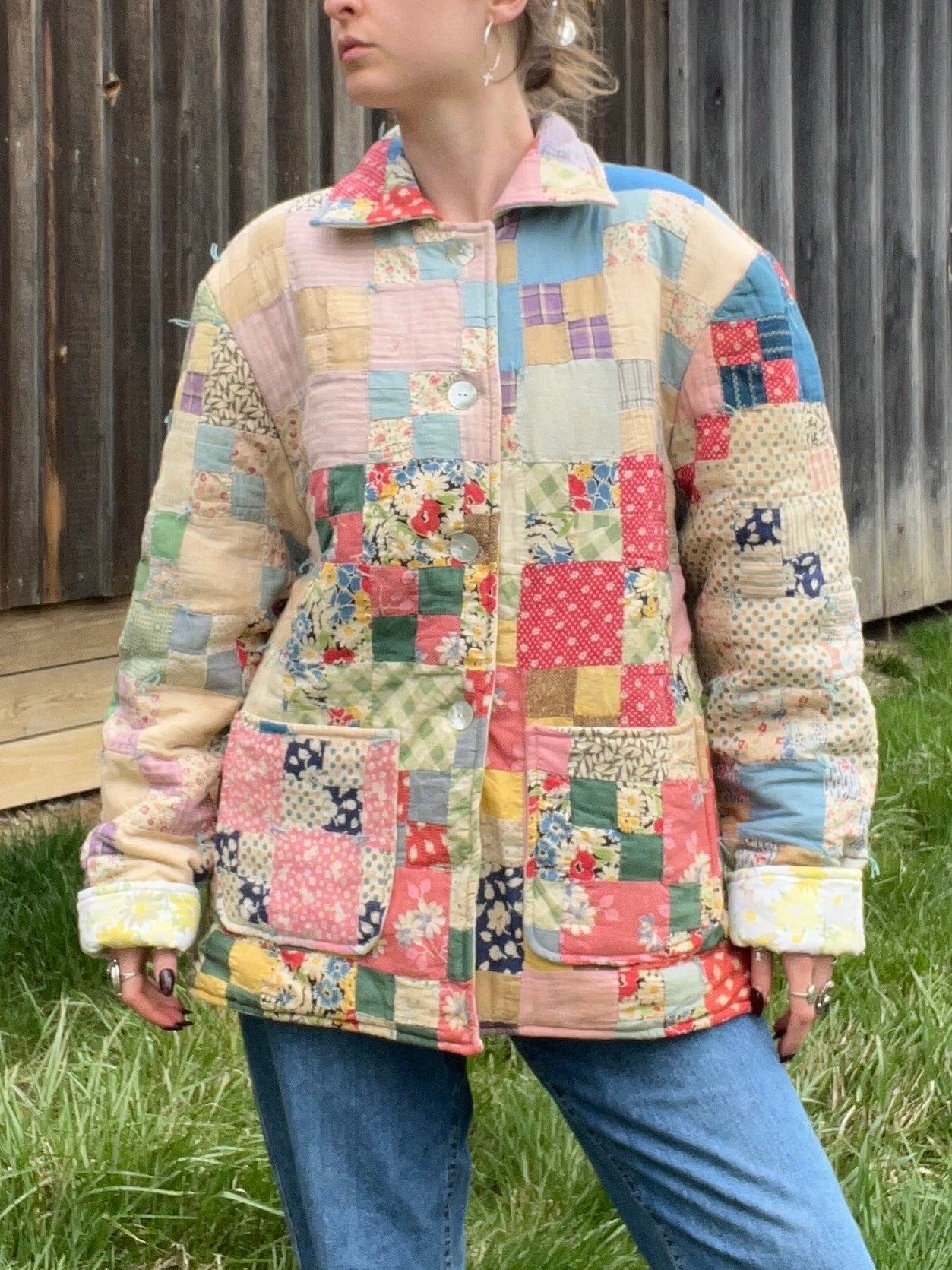 Vintage Handmade Patchwork Quilted Jacket | Large