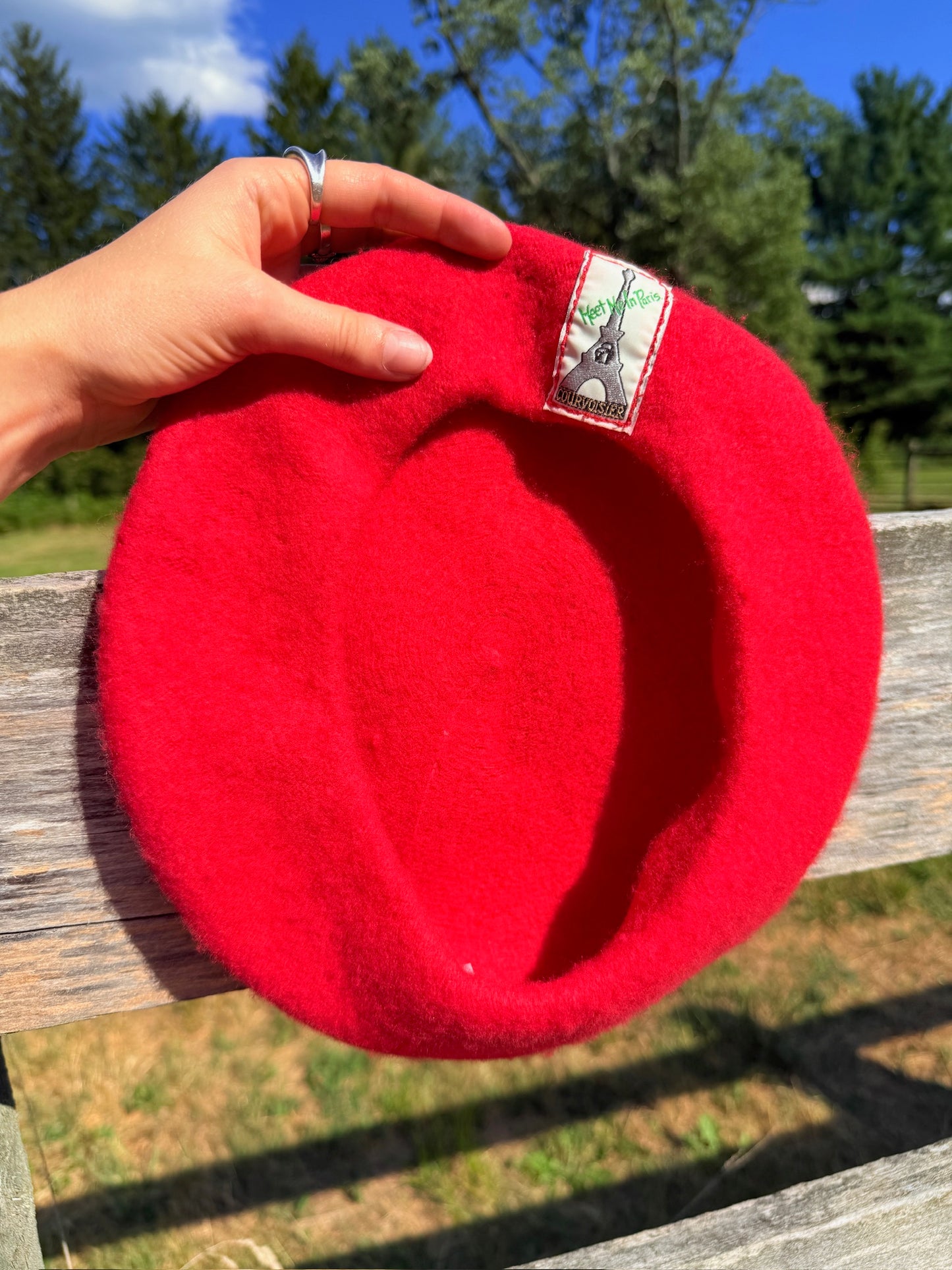 Vintage “Meet Me in Paris” Courvoisier Red Wool Beret
