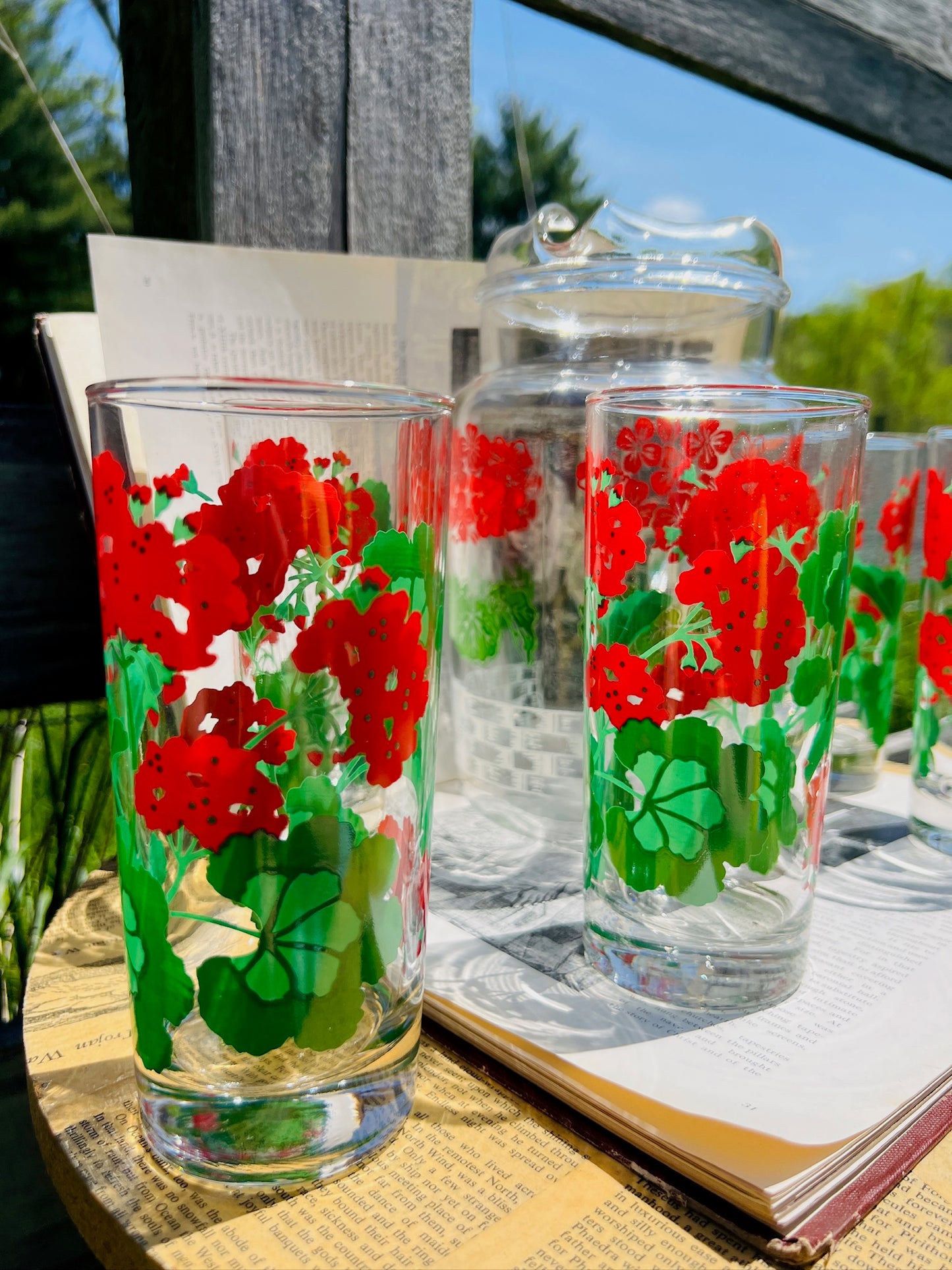 Vintage 1960s Avon "Summer Fantasy" Red Geranium Pitcher & Tumbler Set