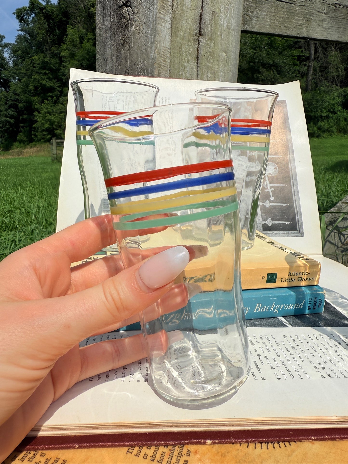 Vintage 1930s Striped Glass Tumblers | Set of 4