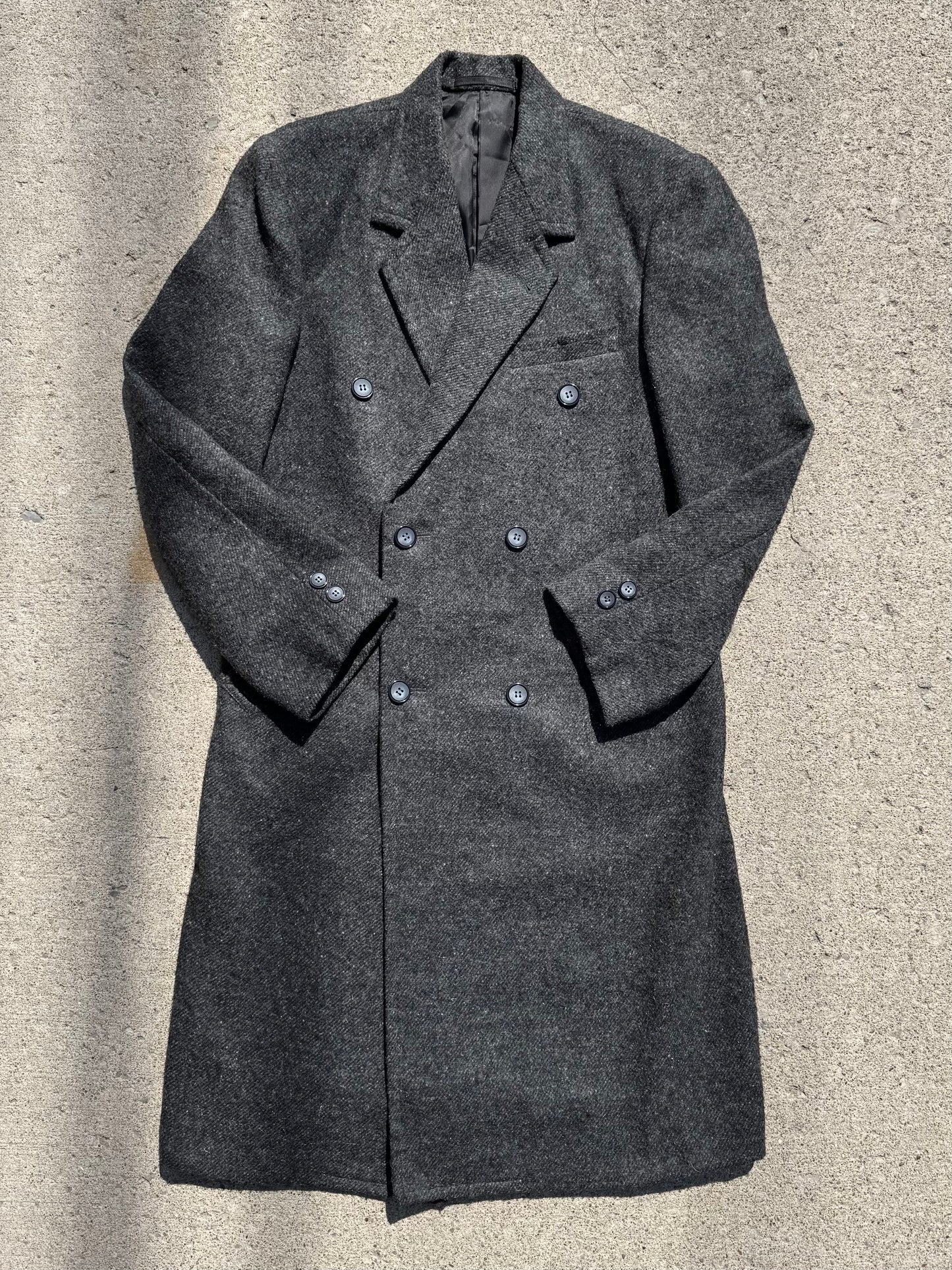 Vintage 1980s Jimmy’s Tailor Grey Wool Double-Breasted Overcoat | L/XL