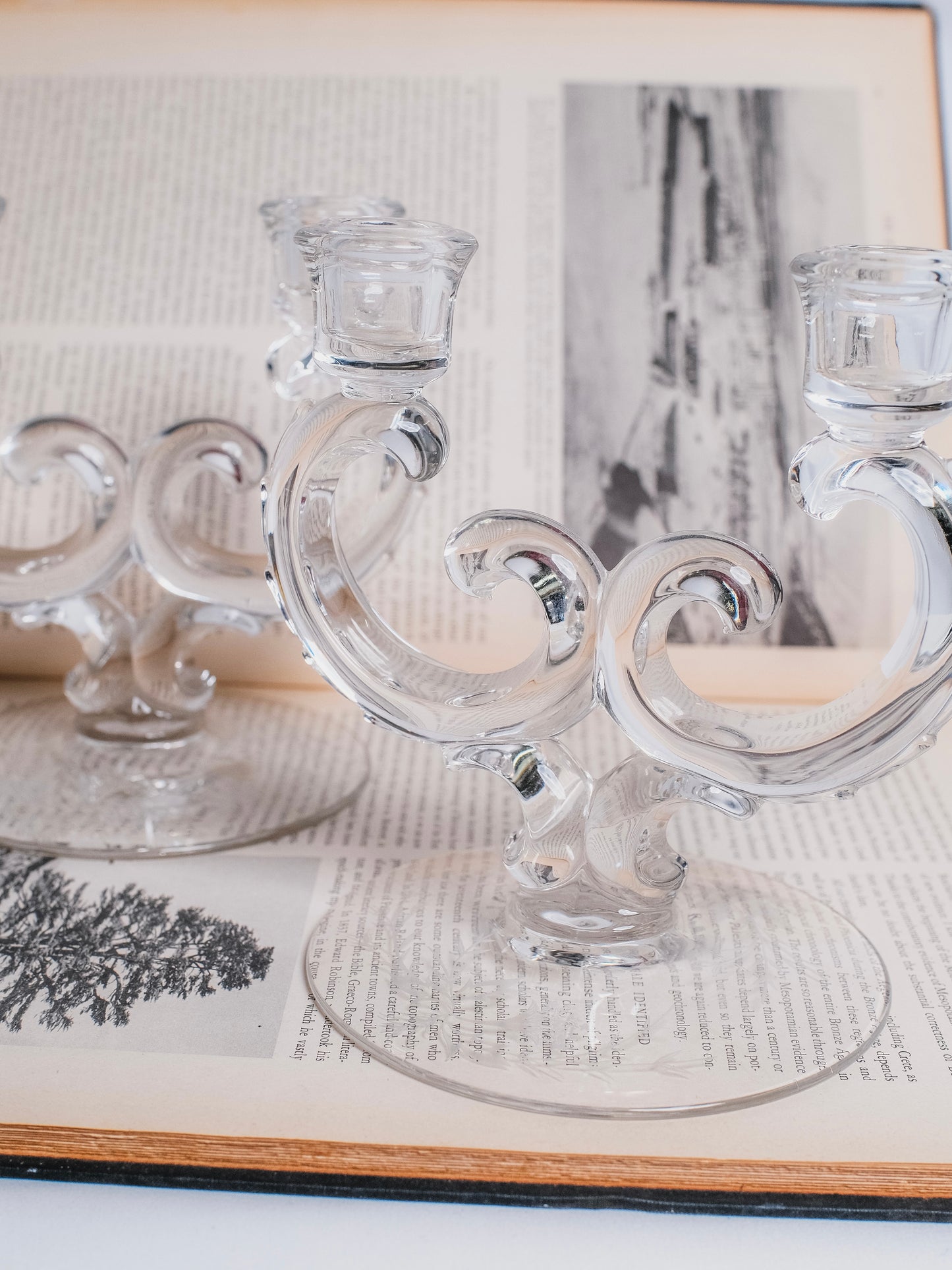 Vintage 1970s Fostoria Glass Candelabra | Set of 2