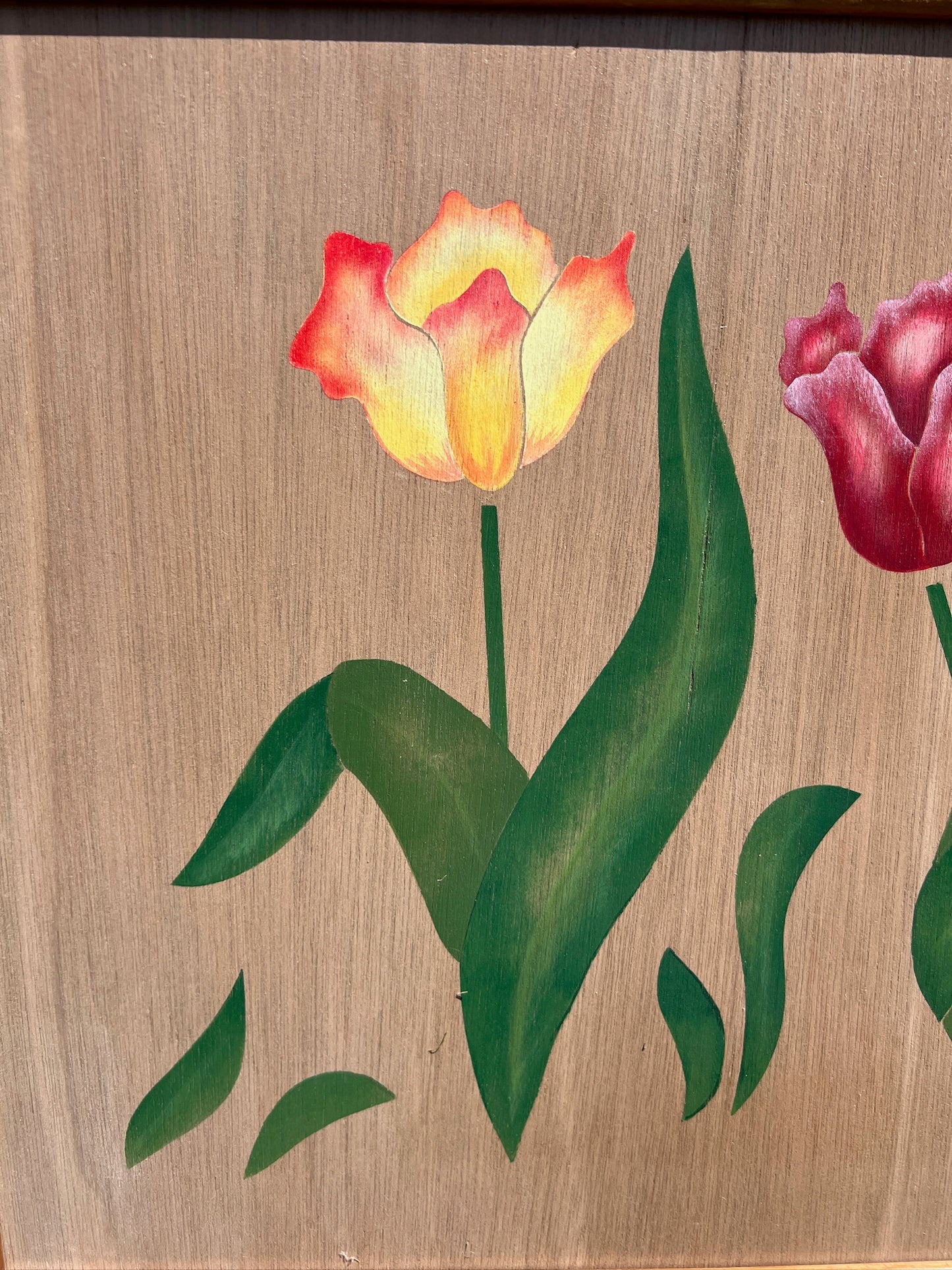 Vintage 1980s Framed "Tulip" Oil on Wood Art