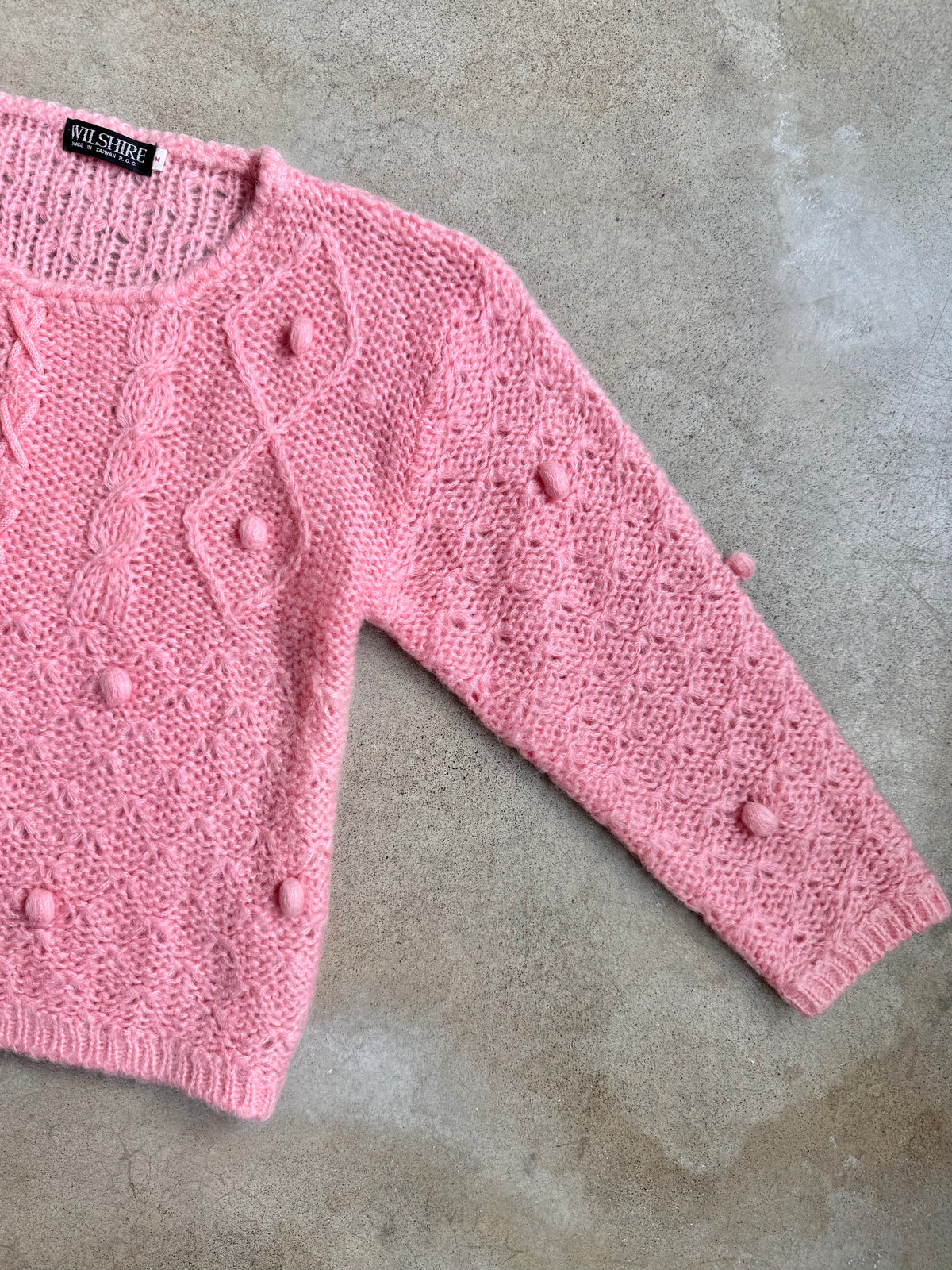Vintage 1980s Wilshire Pink Bobble Knit Wool-Blend Sweater | Medium