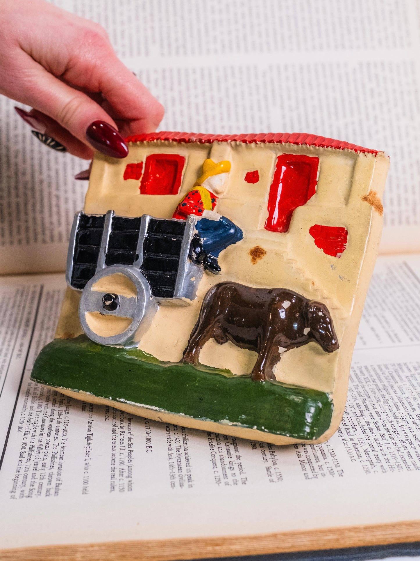 Vintage 1940s Handmade & Signed Chalkware "Farm Boy” Wall Art