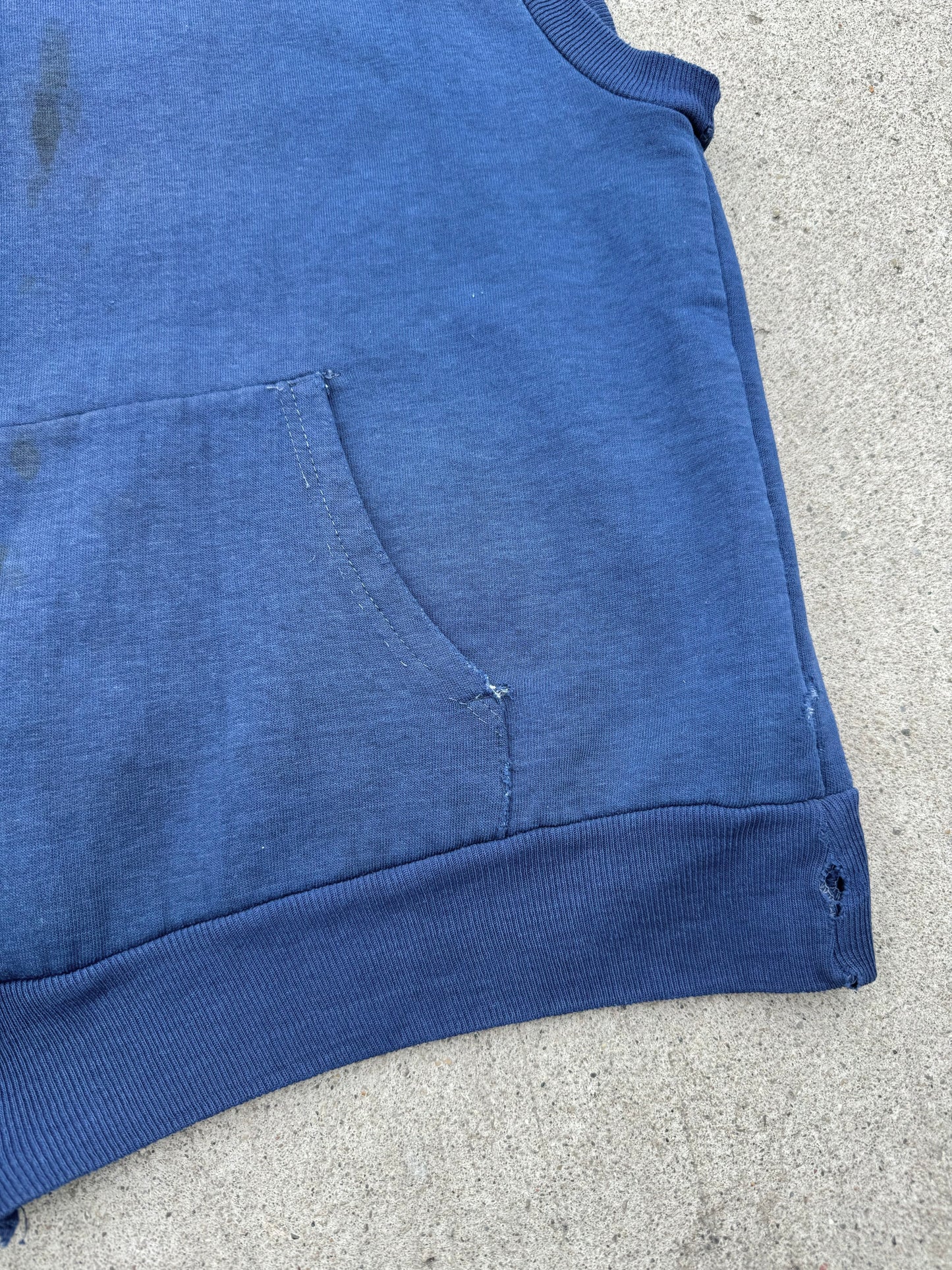 Vintage 1980s Navy Sleeveless Zip-Up Sweatshirt | XL