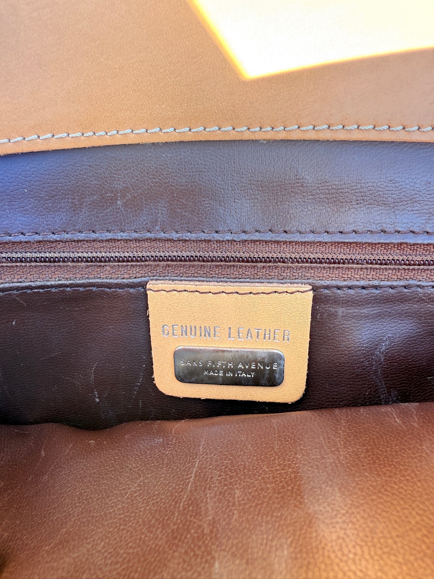 Vintage 1990s Saks Fifth Ave Tan Leather Top Handle Bag