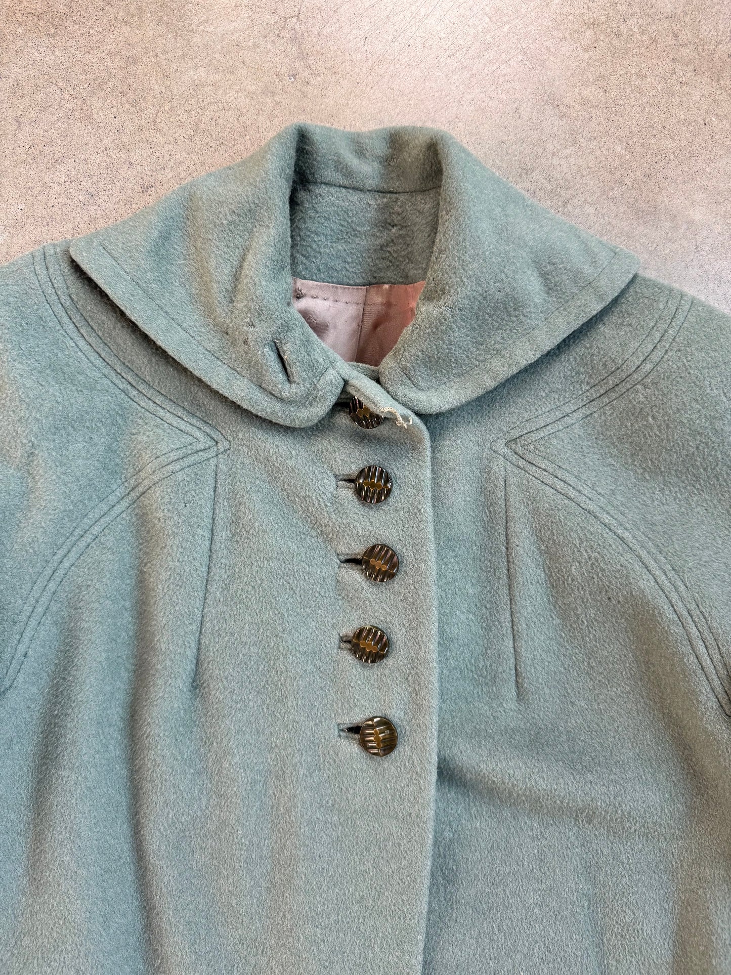 Vintage 1940s Miss Mode Mint Green Wool Swing Coat | Medium