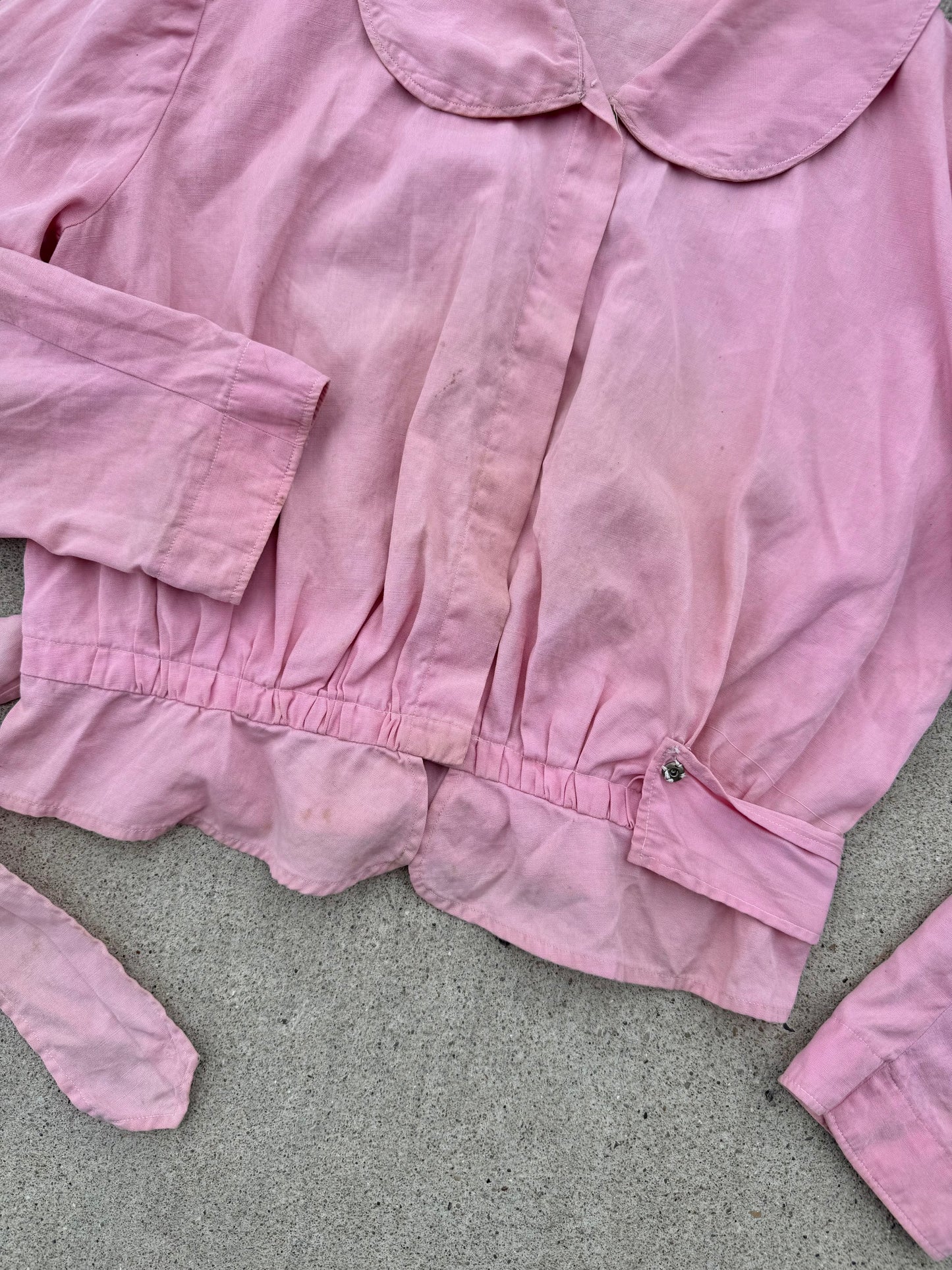 Vintage 1940s Pink Peter Pan Collar Cropped Cotton Blouse | Small