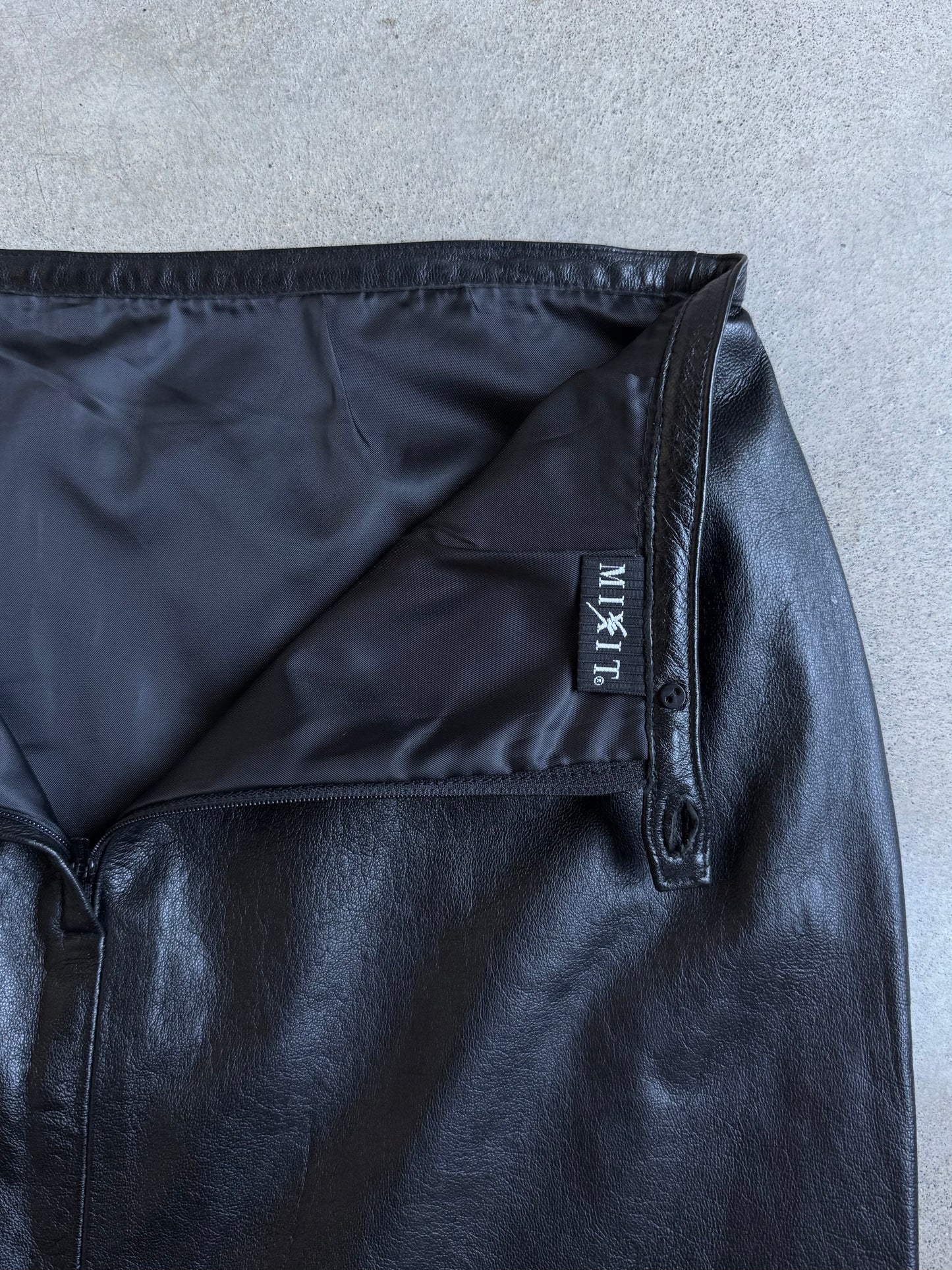 Vintage 1990s Mixit Black Leather Mini Skirt | Waist 30”