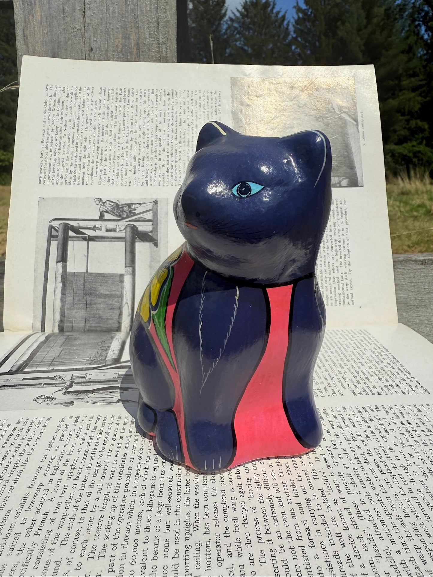 Vintage 1970s Terracotta Hand-Painted Cat Statue