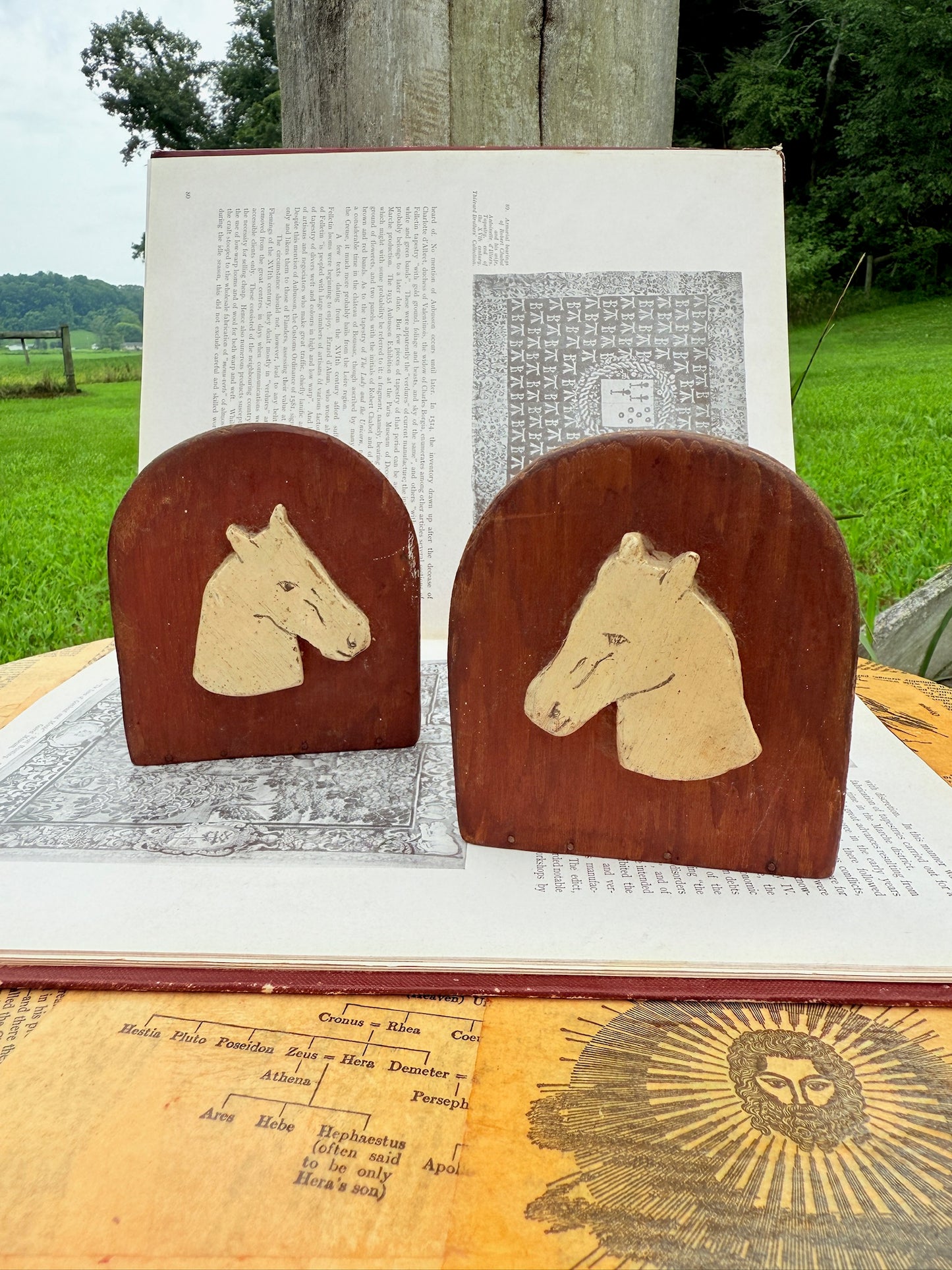 Vintage 1940s Handmade Wooden Horse Head Bookends | Set of 2