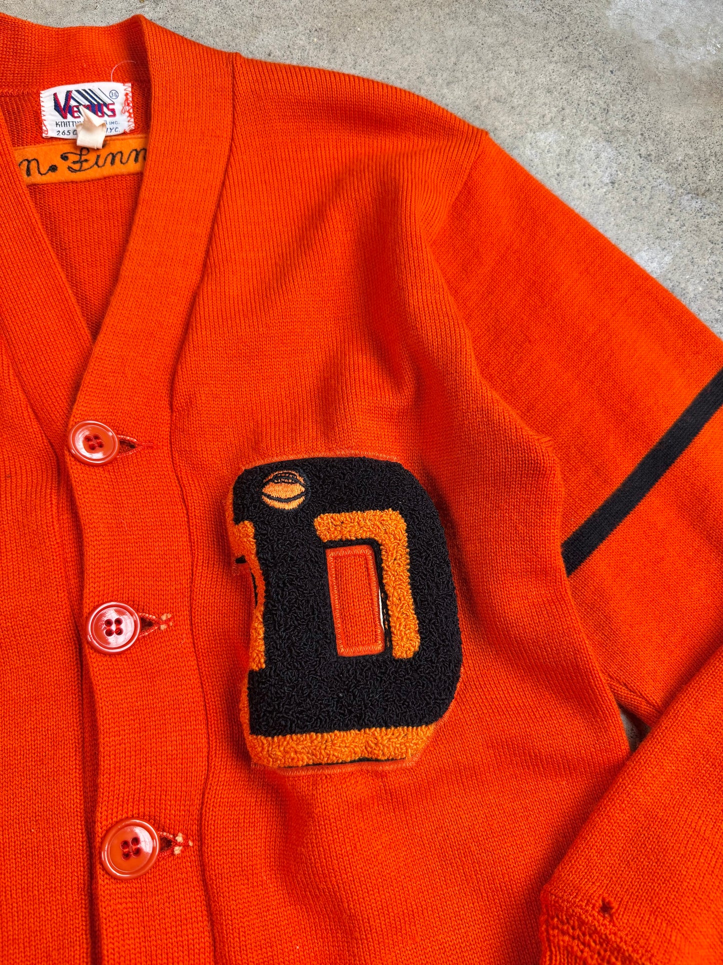 Vintage 1950s Orange High School Football Varsity Cardigan | XS/S
