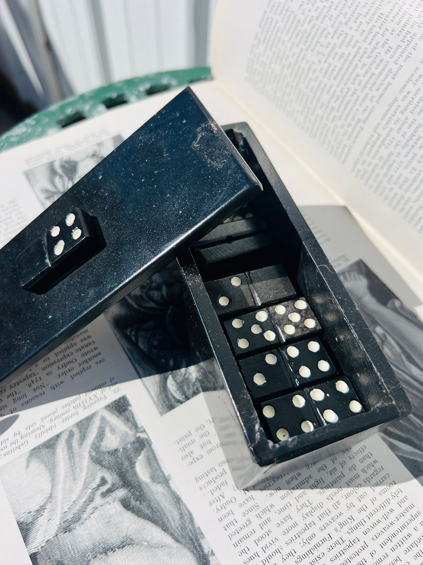 Vintage 1950s Black Onyx Stone Domino Set