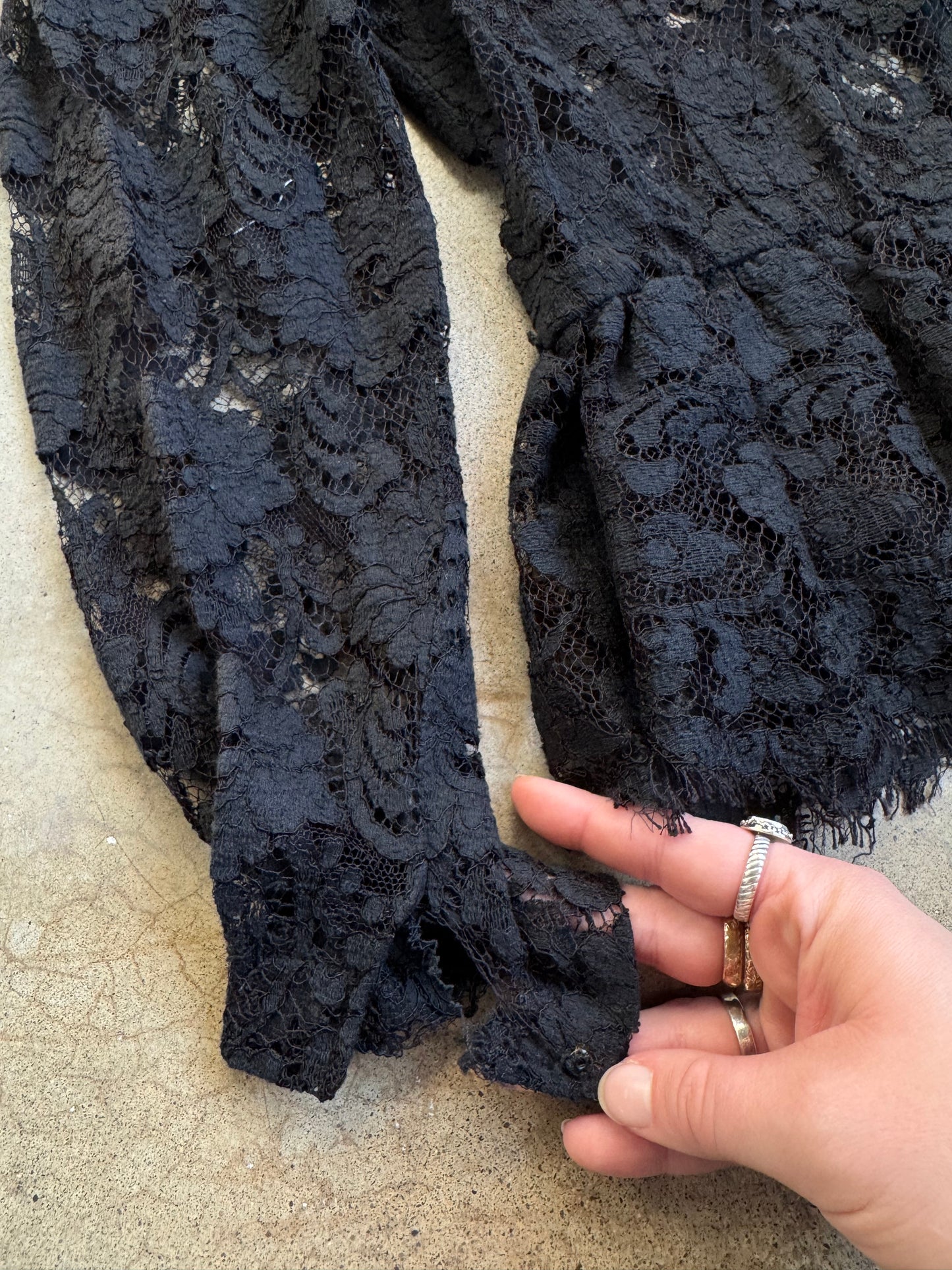 Vintage 1980s Black Lace Mesh Victorian-Style Peplum Top | Small