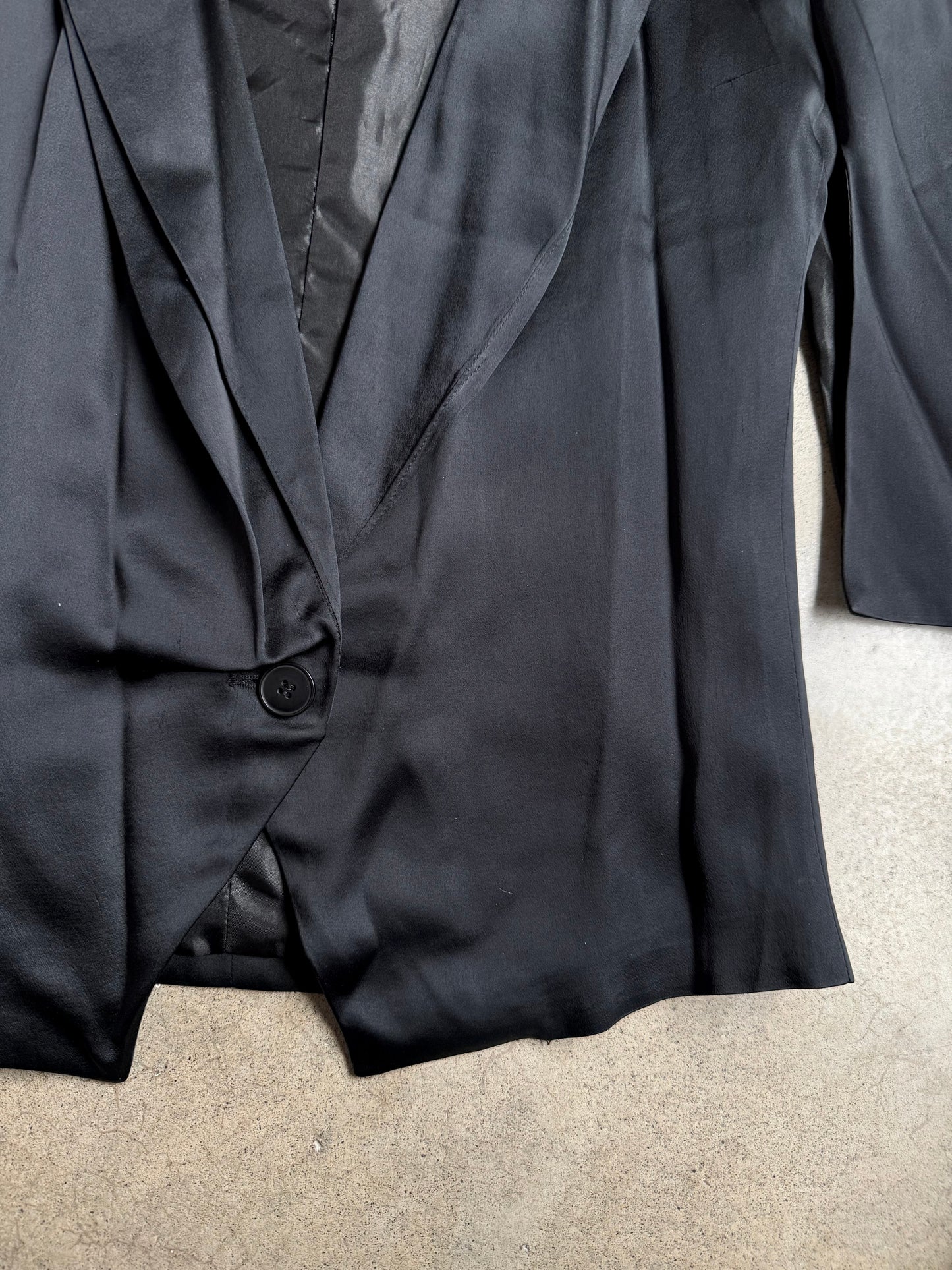 Vintage 1950s Black Satin Kimono-Style Jacket | S/M