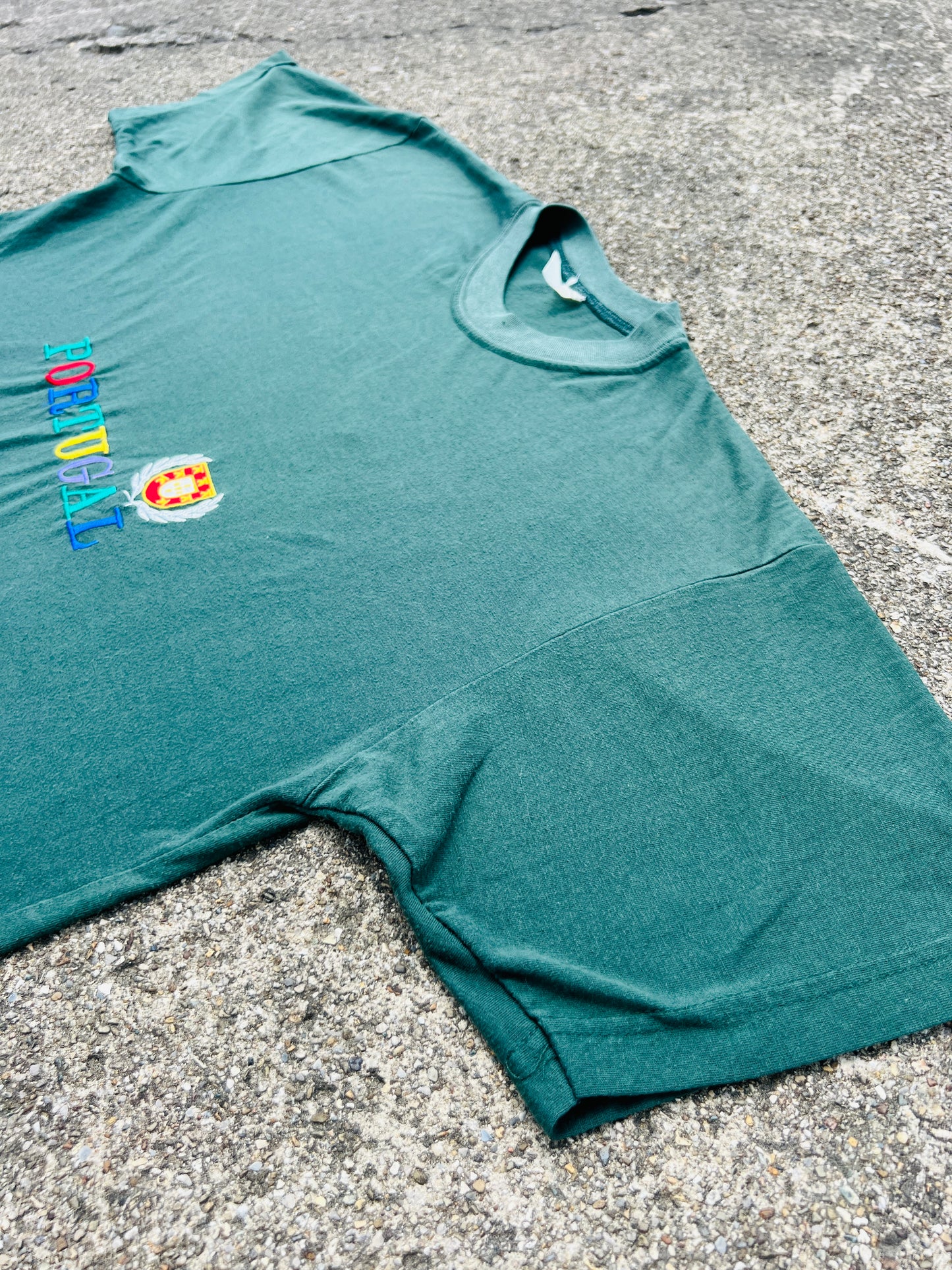 Vintage 1990s Portugal Embroidered Short Sleeve Tee | Large