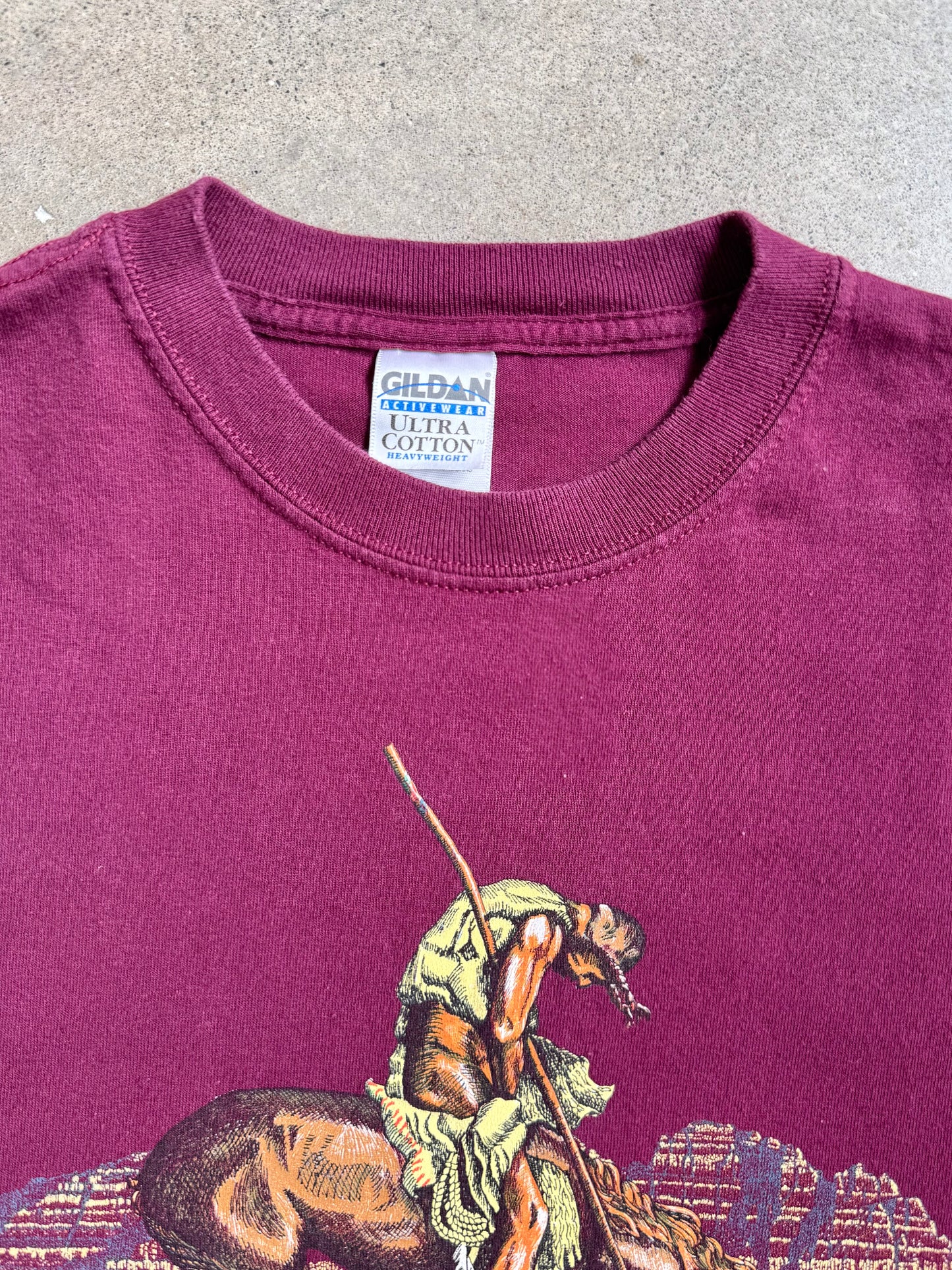 Vintage 1990s Burgundy Mohican Pow-Wow Graphic Tee | Medium