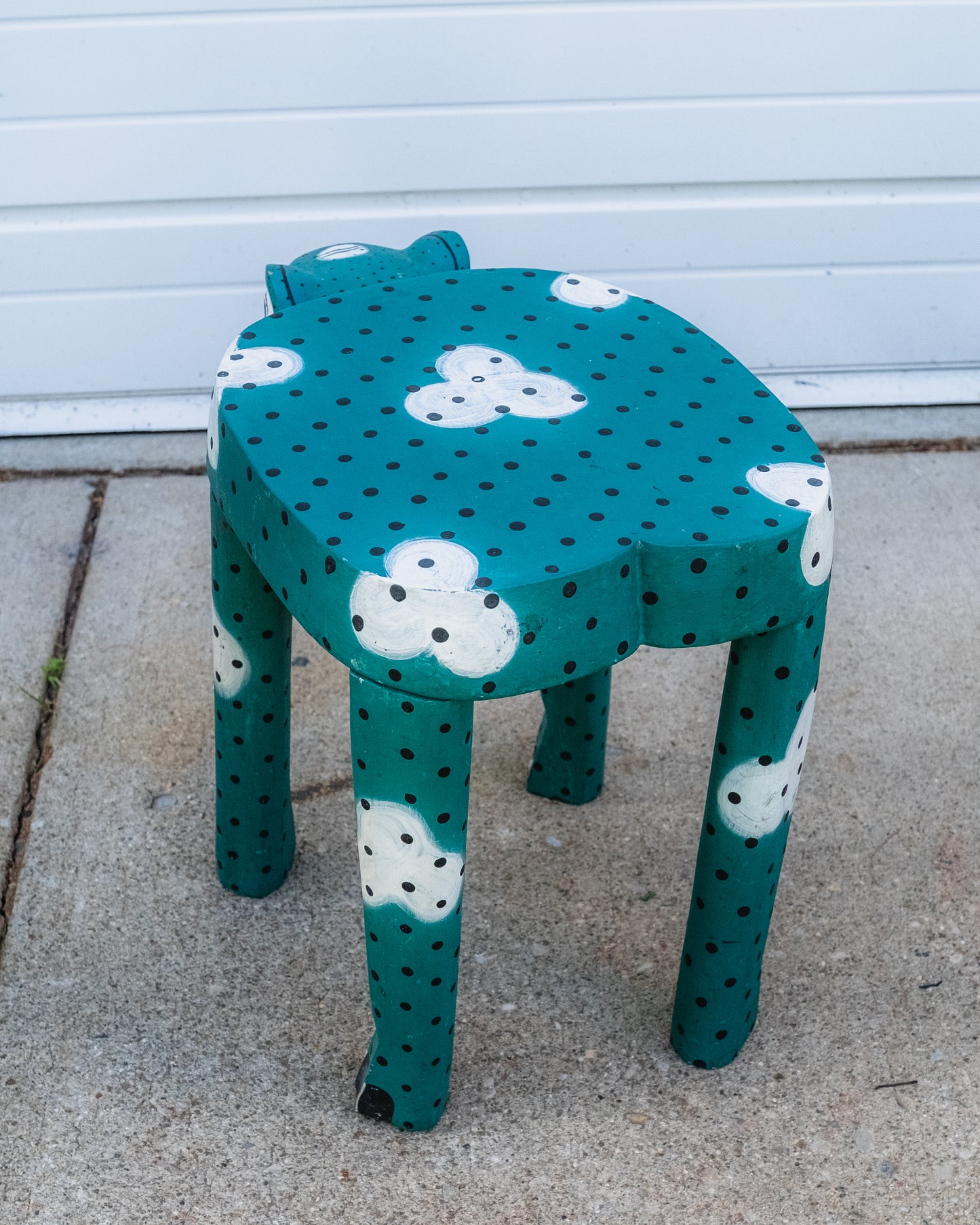 Vintage Balinese Wood-Carved Spotted Frog Stool