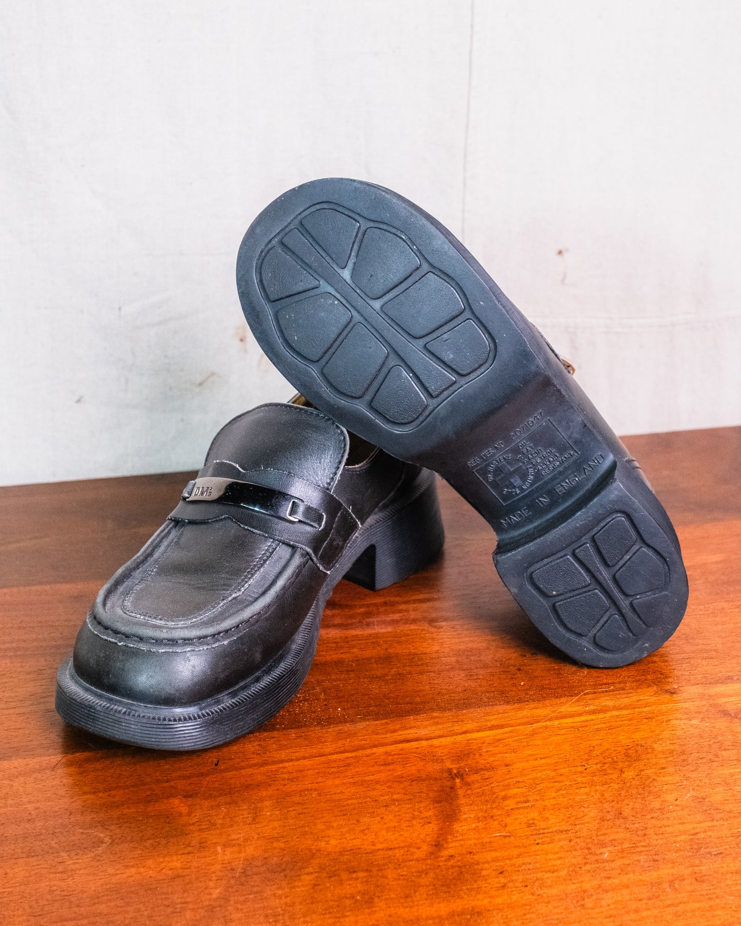 Vintage Dr. Martens Black Leather Silver Buckle Chunky Loafers | UK6 / US8