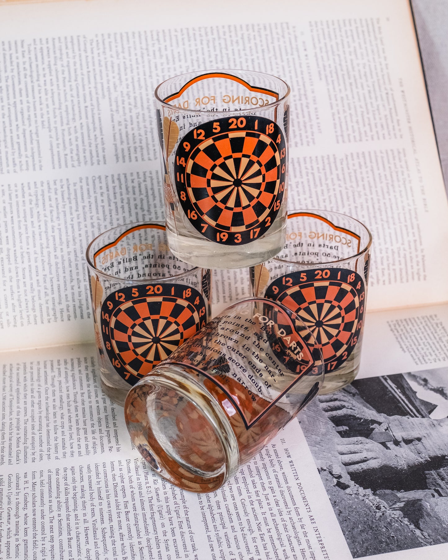 Vintage Mid-Century Georges Briard “Scoring for Darts” Lowball Glasses | Set of 4