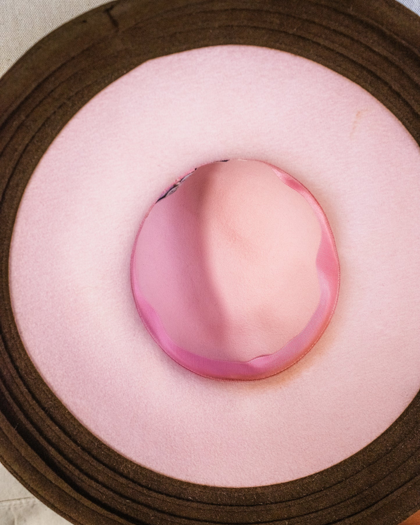 Vintage Gabriel Amar for Frank Olive Pink & Brown Felt Hat w/ Fur Pom