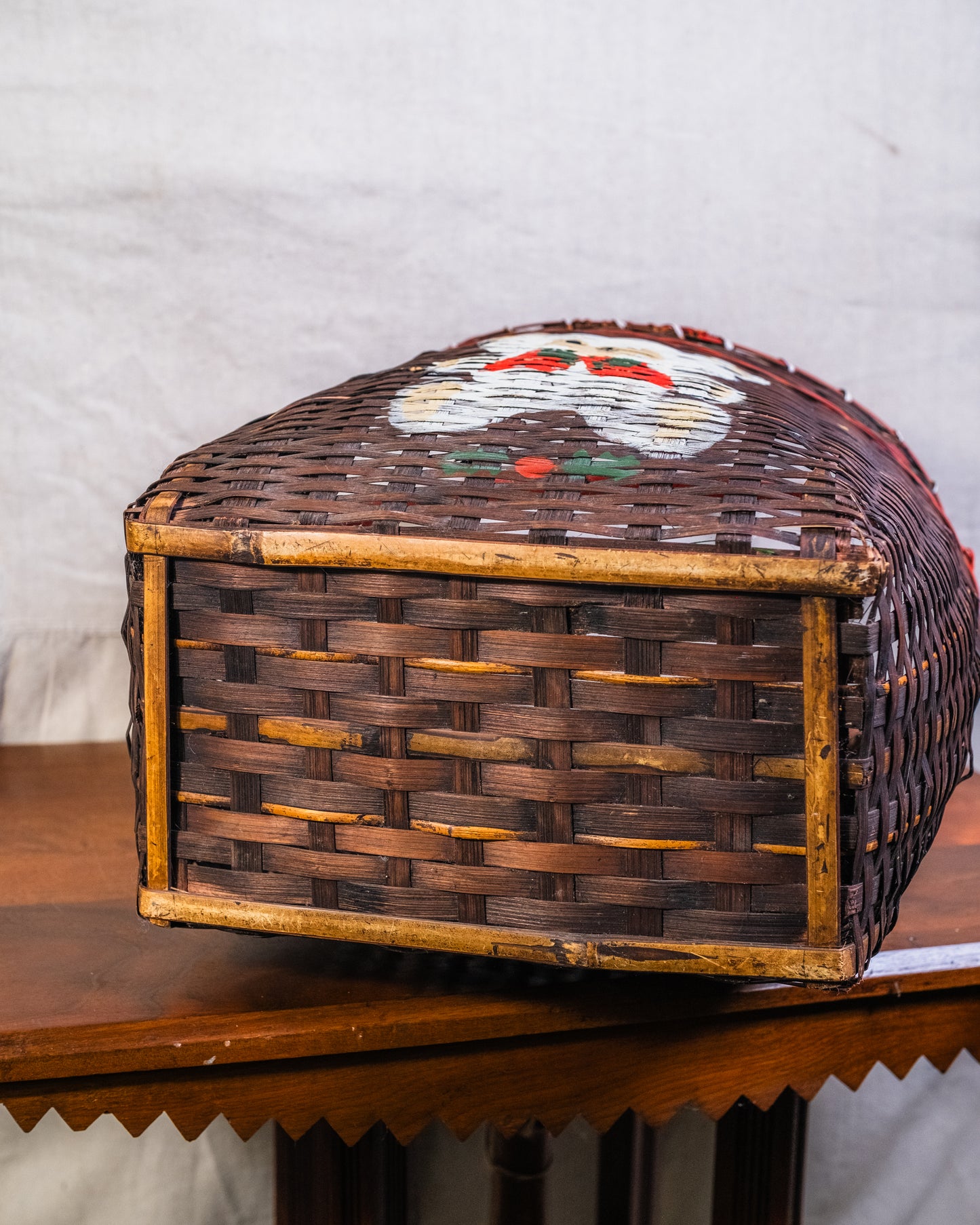 Vintage Large Woven Basket w/ Painted Teddy Bear