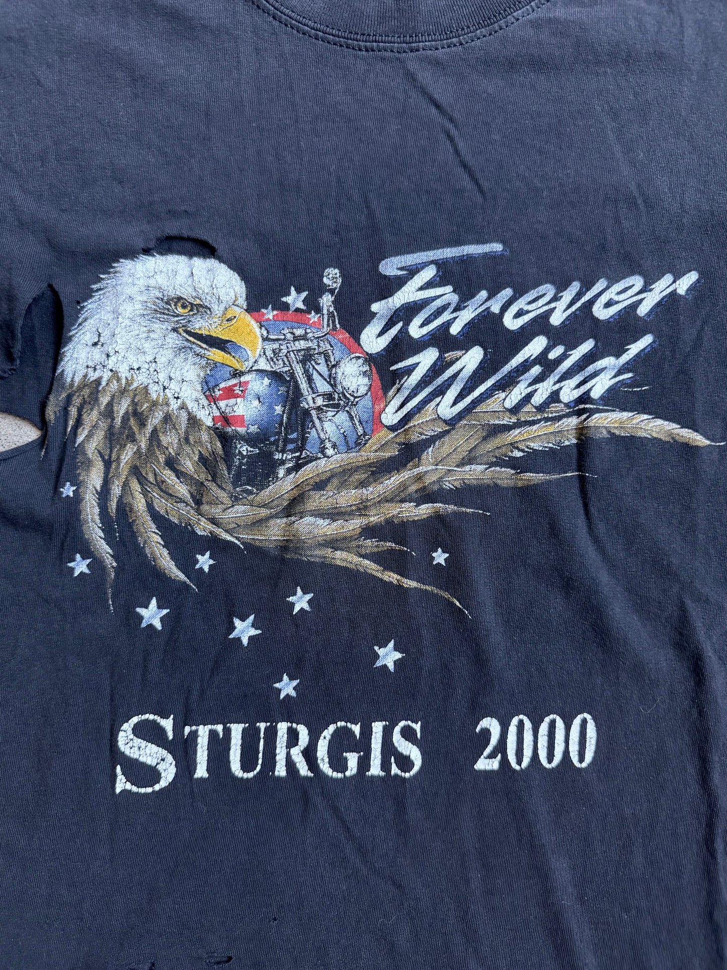2000s Sturgis Black Hills Rally Distressed Thrashed Graphic Tee | Large