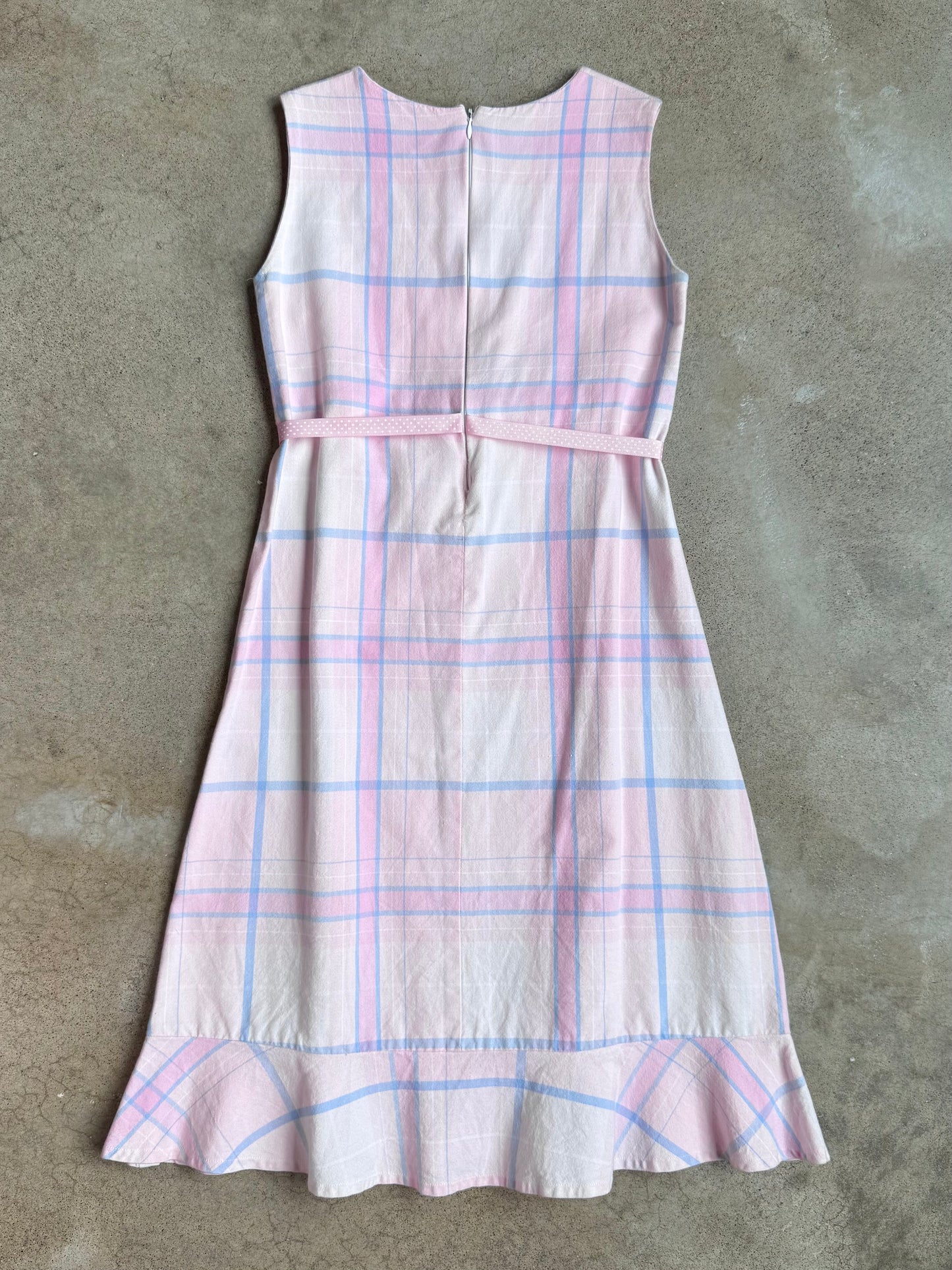 Vintage Handmade Pink Plaid Ruffle Hem Dress | XS/S