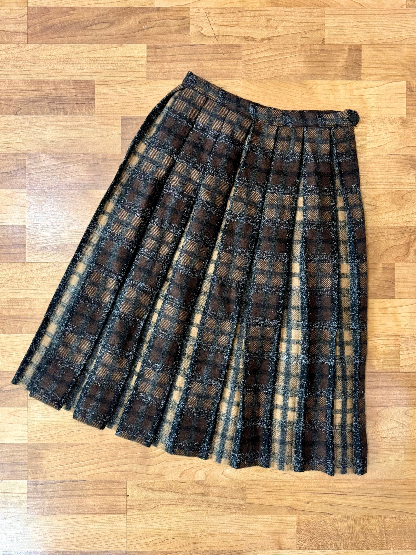 Vintage 1970s Jantzen Brown Plaid Pleated Skirt | Waist 26”