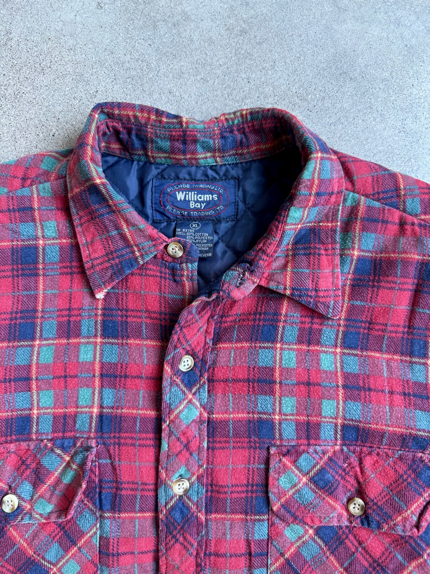 Vintage 1980s Williams Bay Red Plaid Insulated Flannel Shirt Jacket | XL