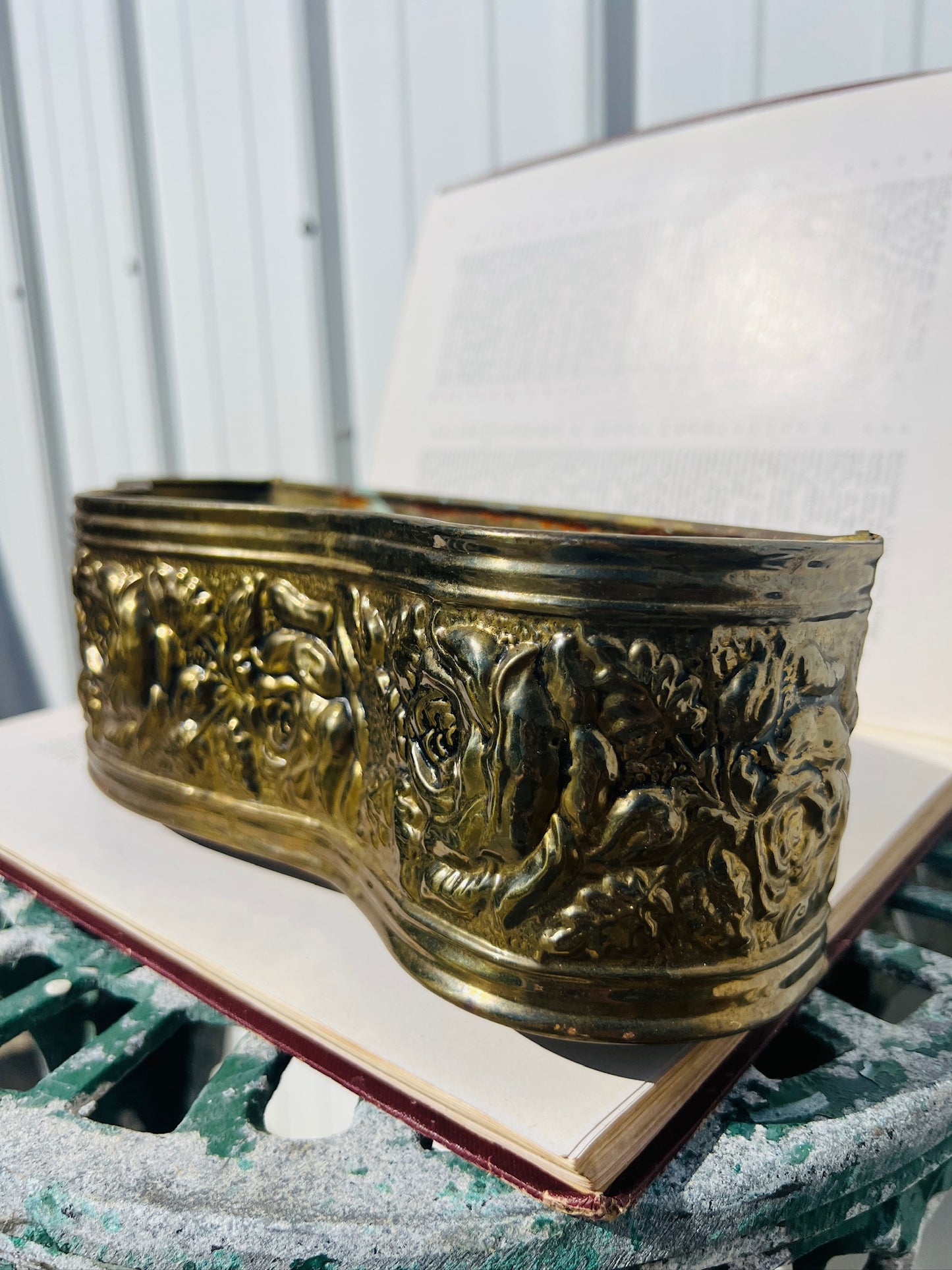 Vintage 1950s French Brass Embossed Window Planter